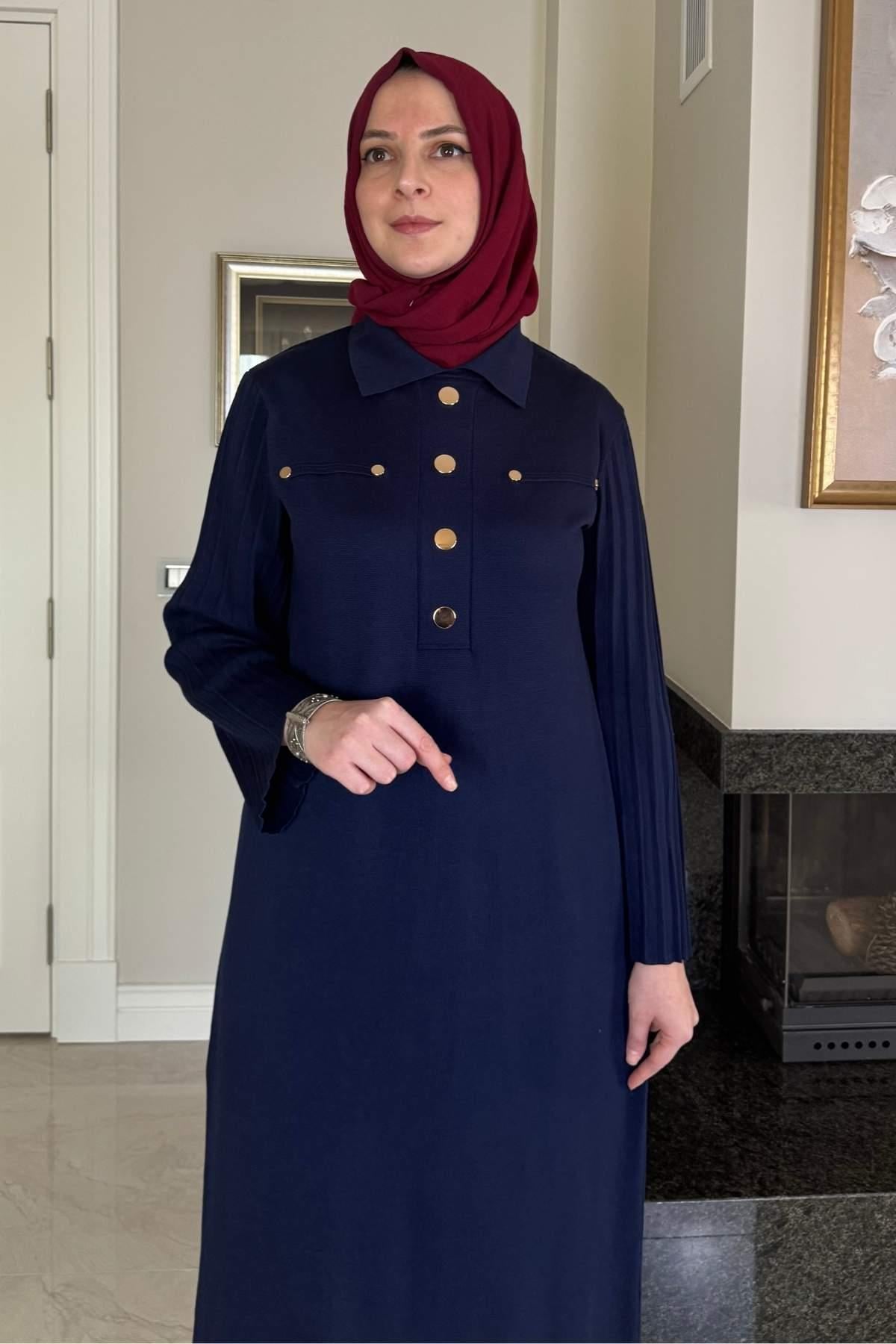 Biricik Kemerli Triko Elbise Taş | Rabia Şamlı | Tesettür Giyim, Elbise ve Kadın Giyim Modası