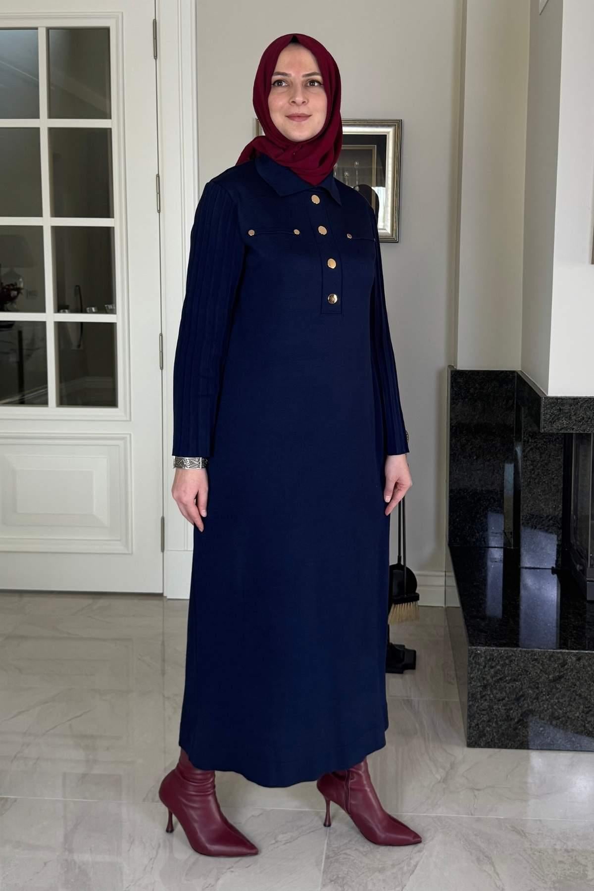 Biricik Kemerli Triko Elbise Taş | Rabia Şamlı | Tesettür Giyim, Elbise ve Kadın Giyim Modası