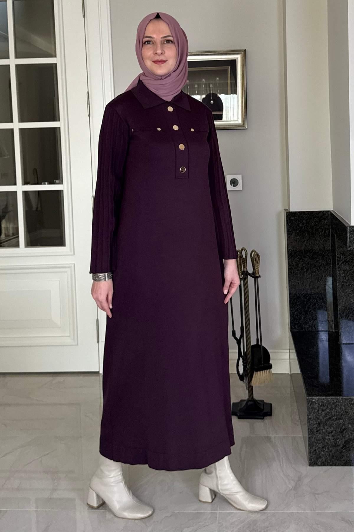 Biricik Kemerli Triko Elbise Taş | Rabia Şamlı | Tesettür Giyim, Elbise ve Kadın Giyim Modası