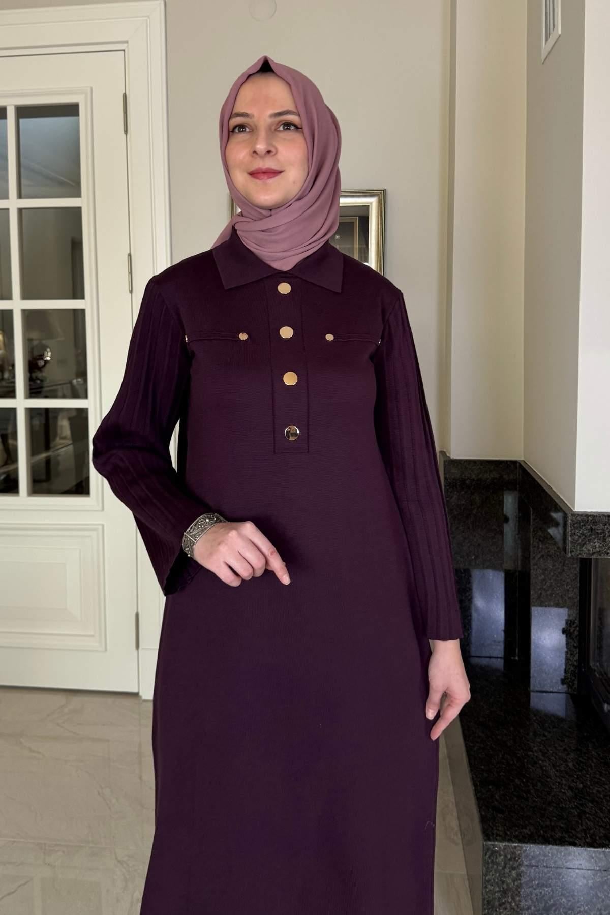 Biricik Kemerli Triko Elbise Taş | Rabia Şamlı | Tesettür Giyim, Elbise ve Kadın Giyim Modası