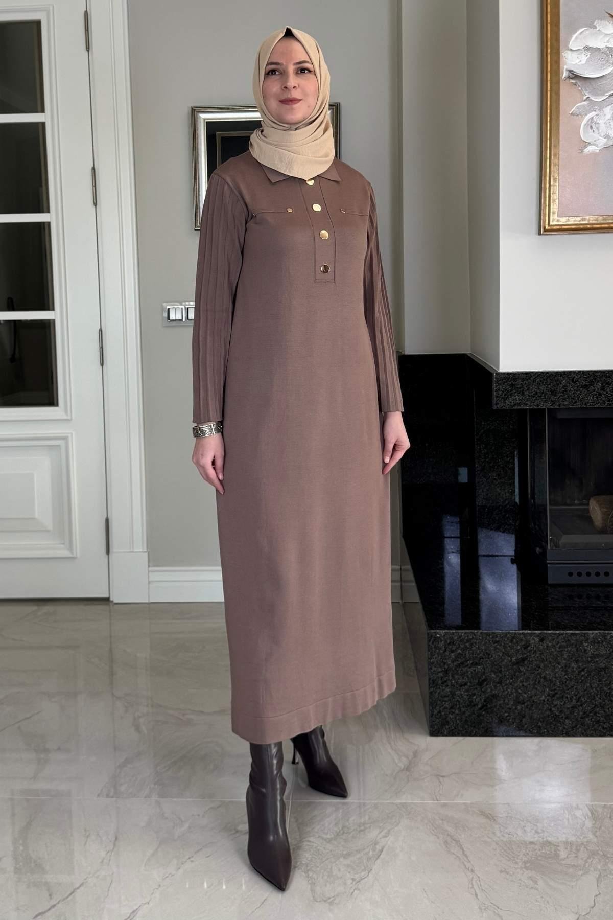 Biricik Kemerli Triko Elbise Taş | Rabia Şamlı | Tesettür Giyim, Elbise ve Kadın Giyim Modası