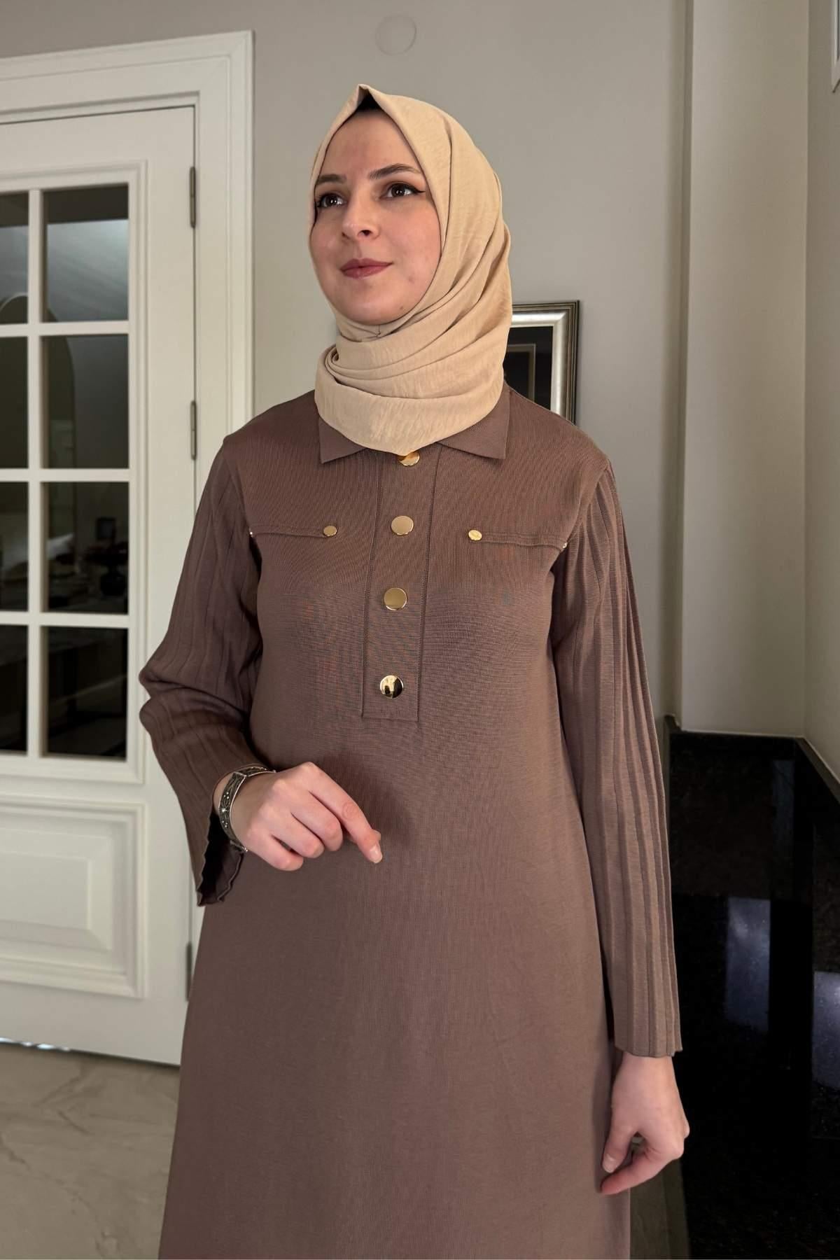 Biricik Kemerli Triko Elbise Taş | Rabia Şamlı | Tesettür Giyim, Elbise ve Kadın Giyim Modası