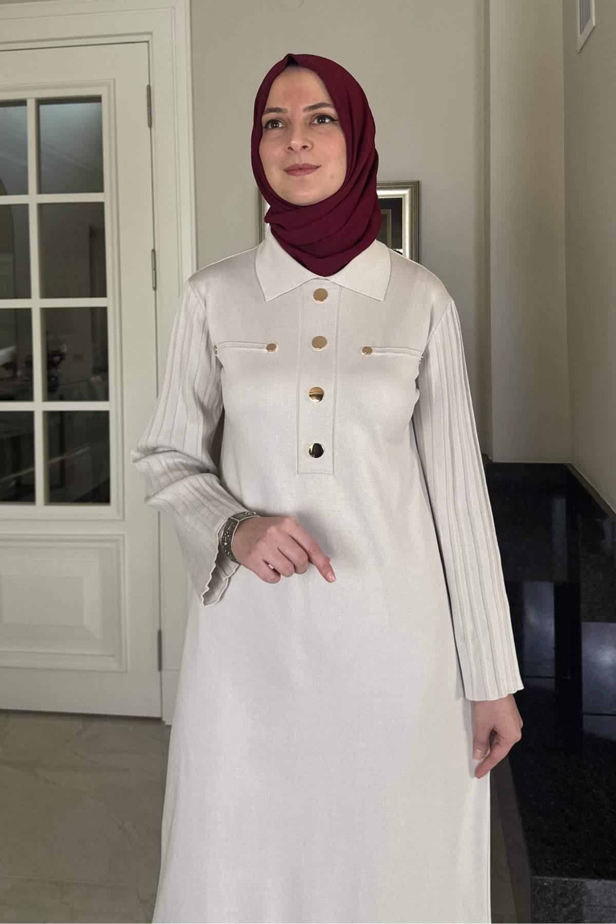 Biricik Kemerli Triko Elbise Taş | Rabia Şamlı | Tesettür Giyim, Elbise ve Kadın Giyim Modası