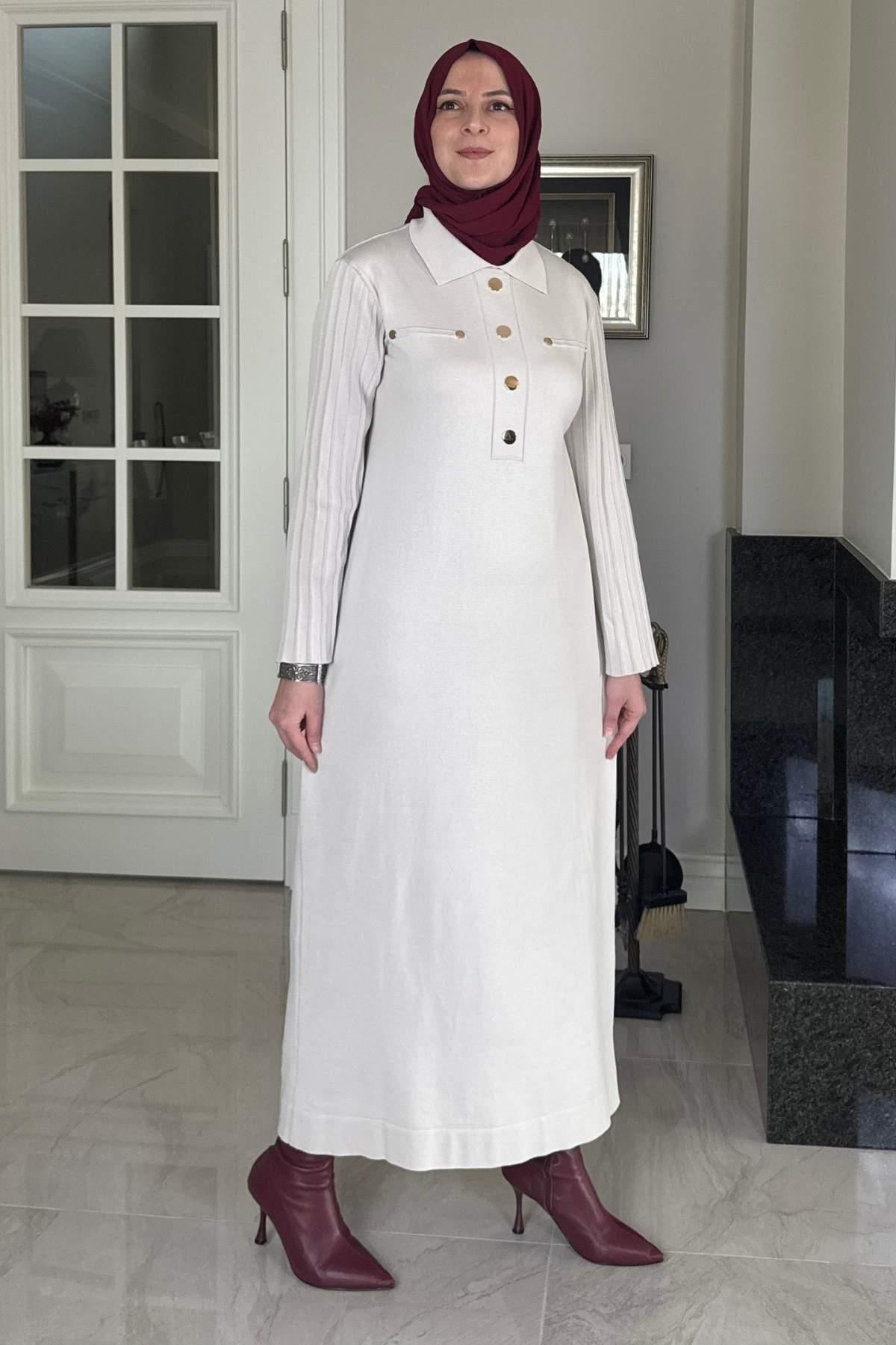 Biricik Kemerli Triko Elbise Taş | Rabia Şamlı | Tesettür Giyim, Elbise ve Kadın Giyim Modası