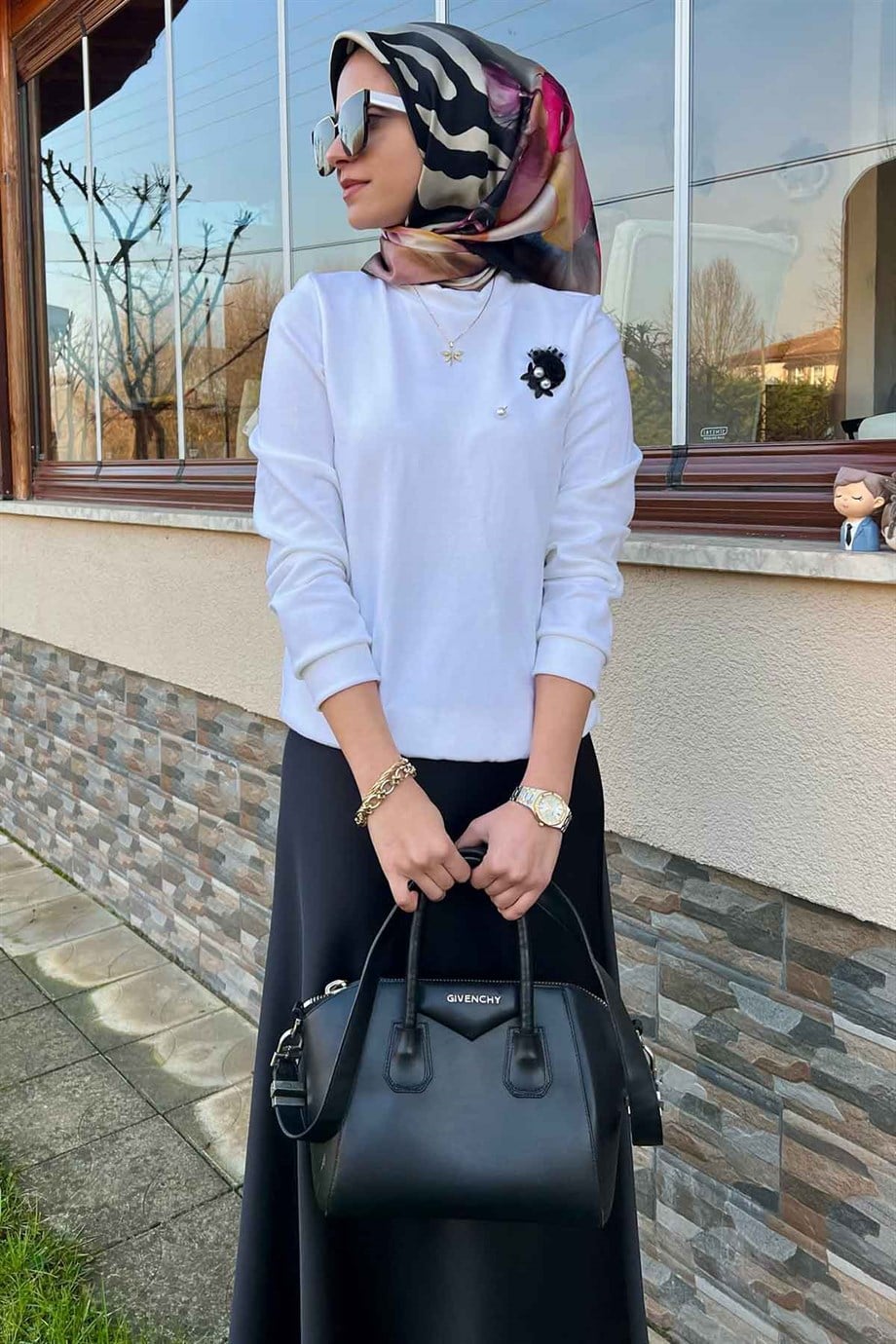Beyaz Triko Saten Etek Takım | TAKIM