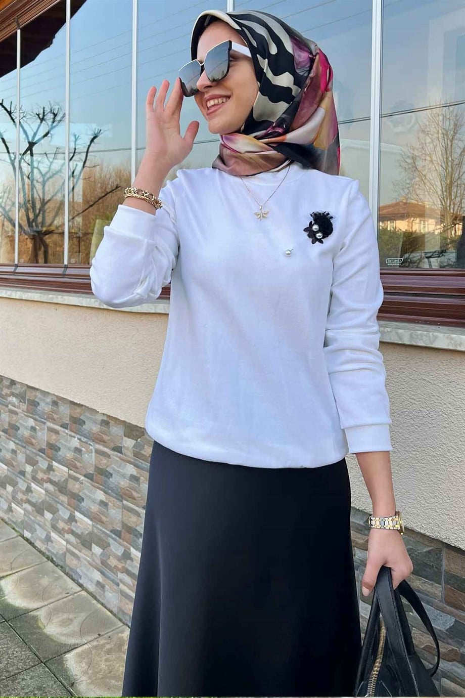 Beyaz Triko Saten Etek Takım | TAKIM