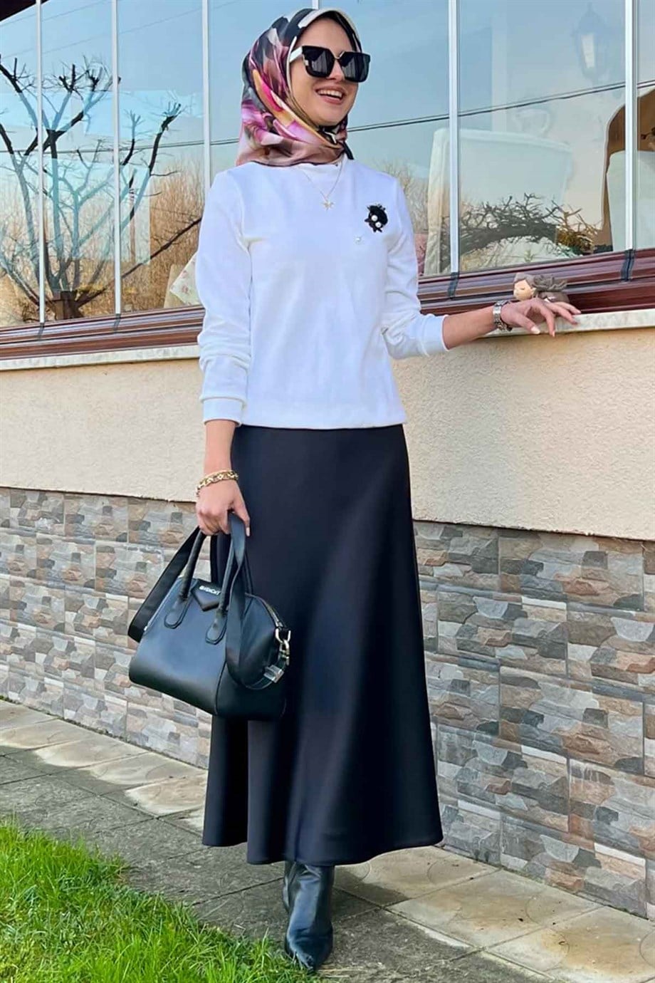 Beyaz Triko Saten Etek Takım | TAKIM