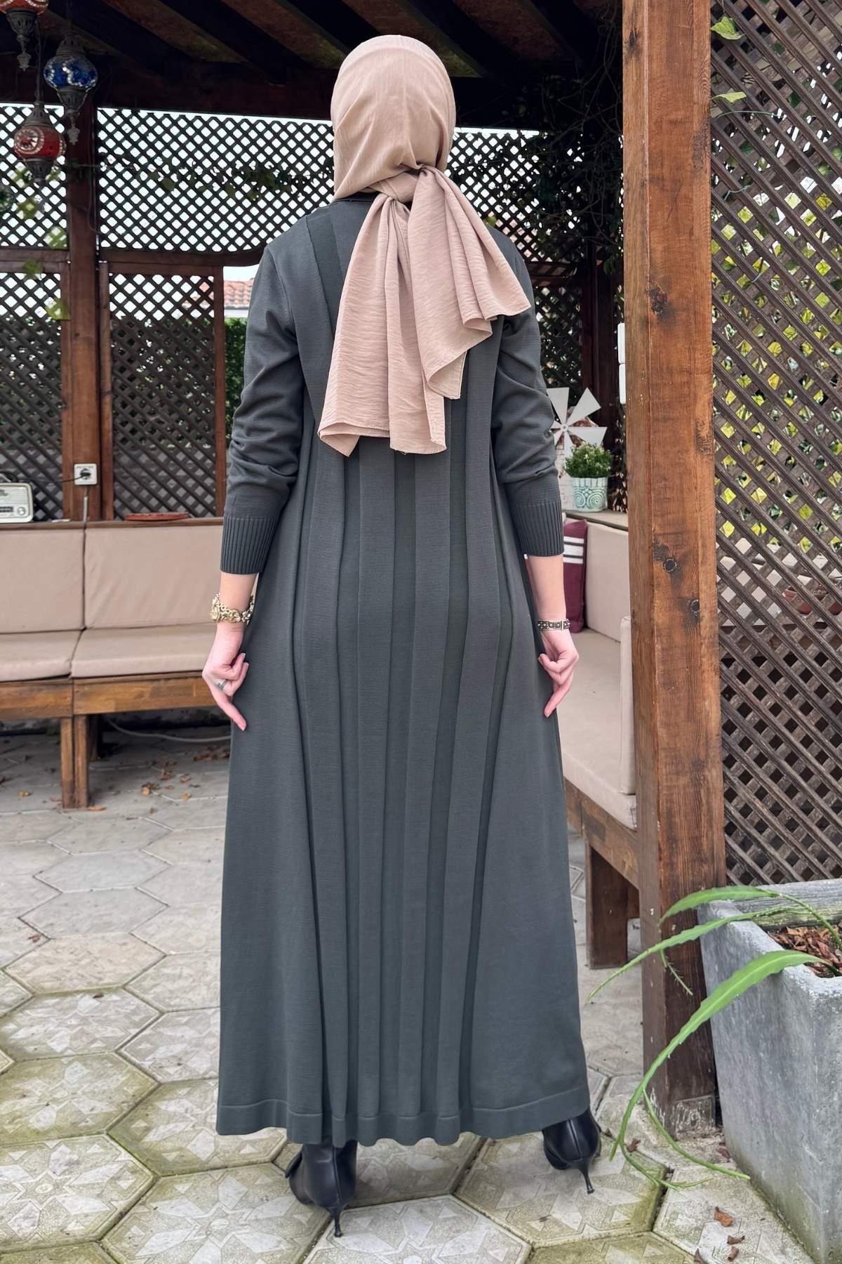 Şölen Fularlı Triko Elbise Acı Kahve | Rabia Şamlı | Tesettür Giyim, Elbise ve Kadın Giyim Modası