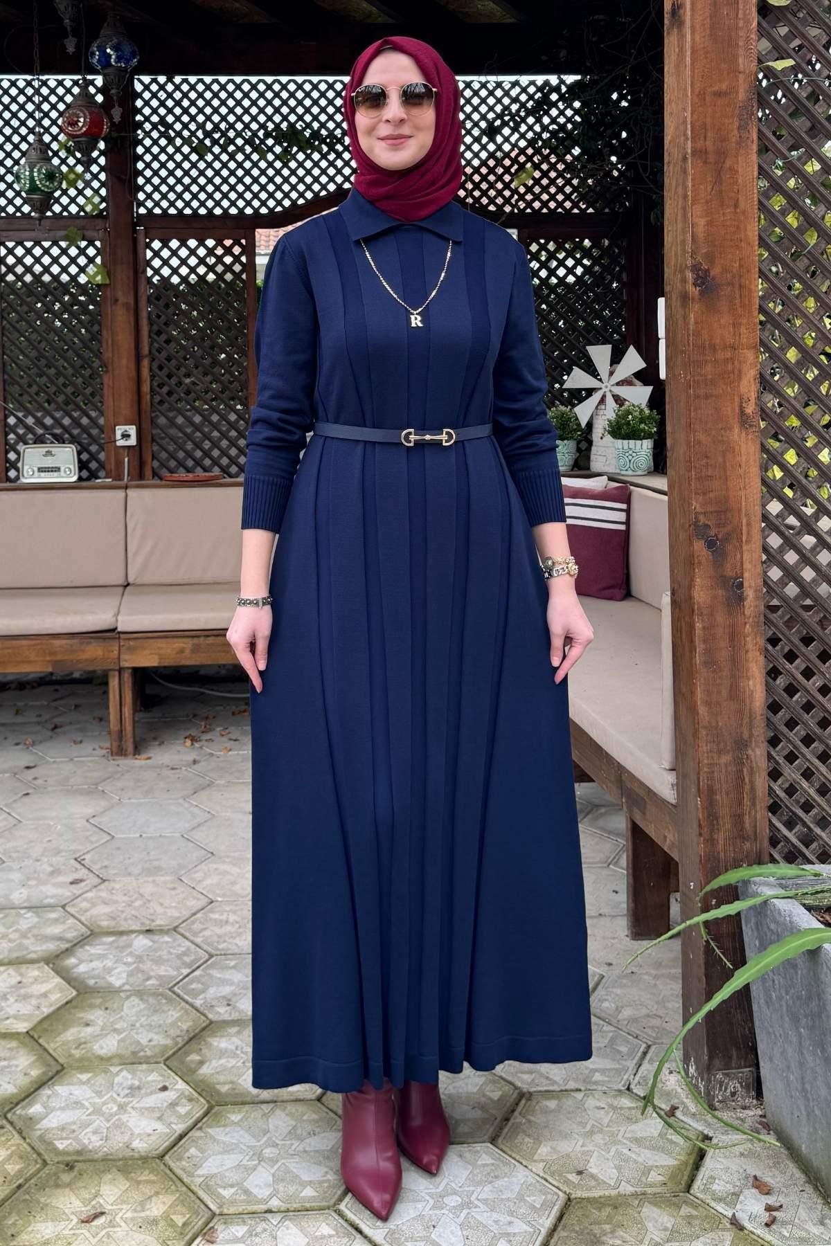 Şölen Fularlı Triko Elbise Acı Kahve | Rabia Şamlı | Tesettür Giyim, Elbise ve Kadın Giyim Modası