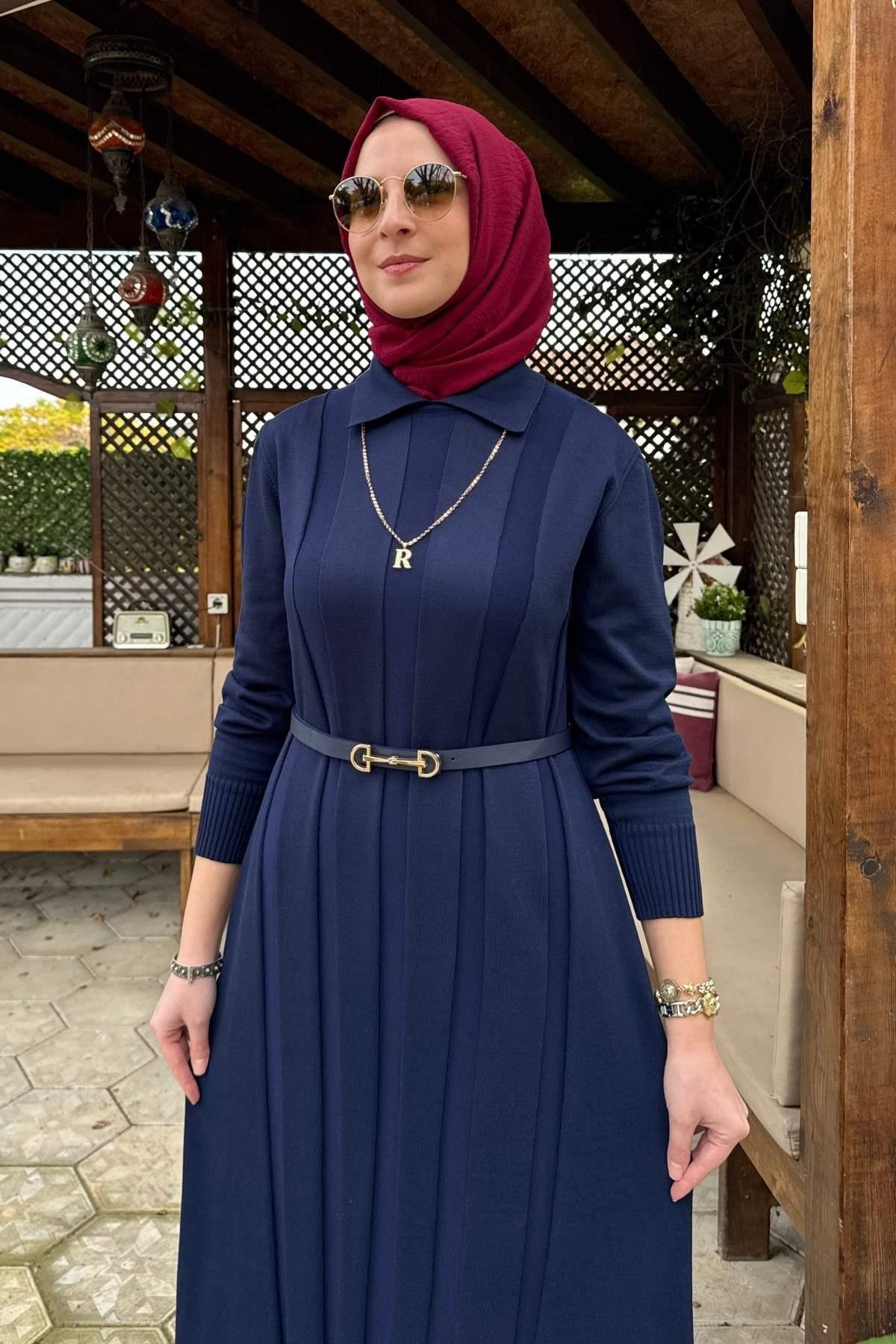 Şölen Fularlı Triko Elbise Acı Kahve | Rabia Şamlı | Tesettür Giyim, Elbise ve Kadın Giyim Modası