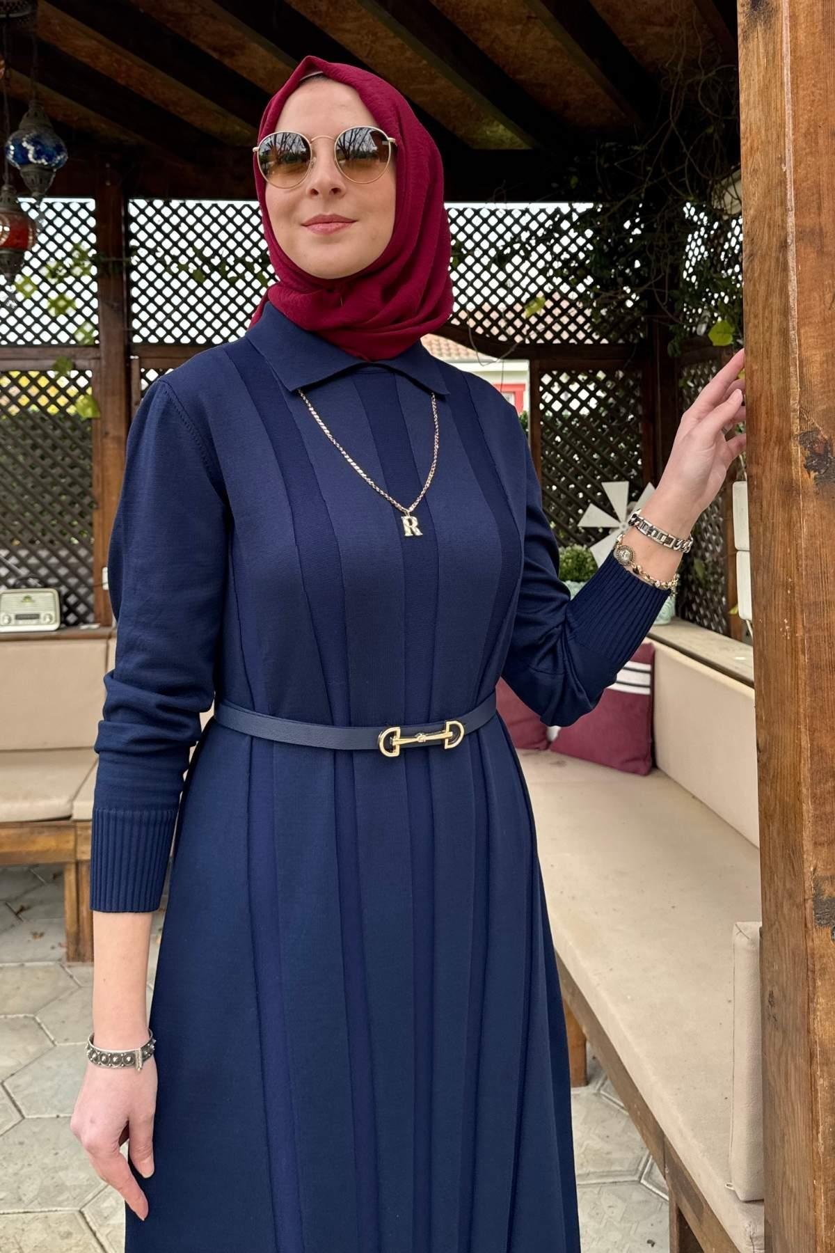 Şölen Fularlı Triko Elbise Acı Kahve | Rabia Şamlı | Tesettür Giyim, Elbise ve Kadın Giyim Modası