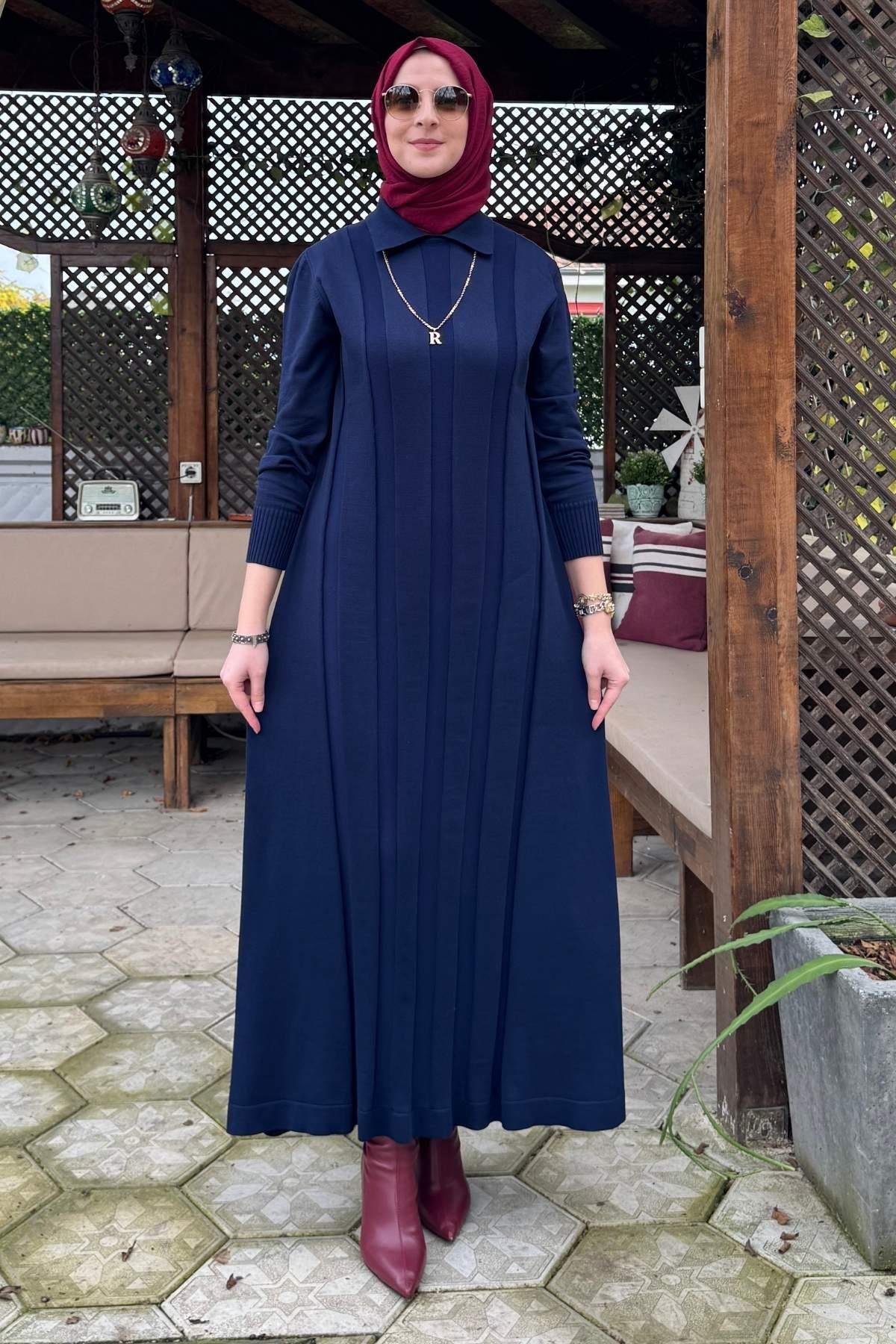 Şölen Fularlı Triko Elbise Acı Kahve | Rabia Şamlı | Tesettür Giyim, Elbise ve Kadın Giyim Modası
