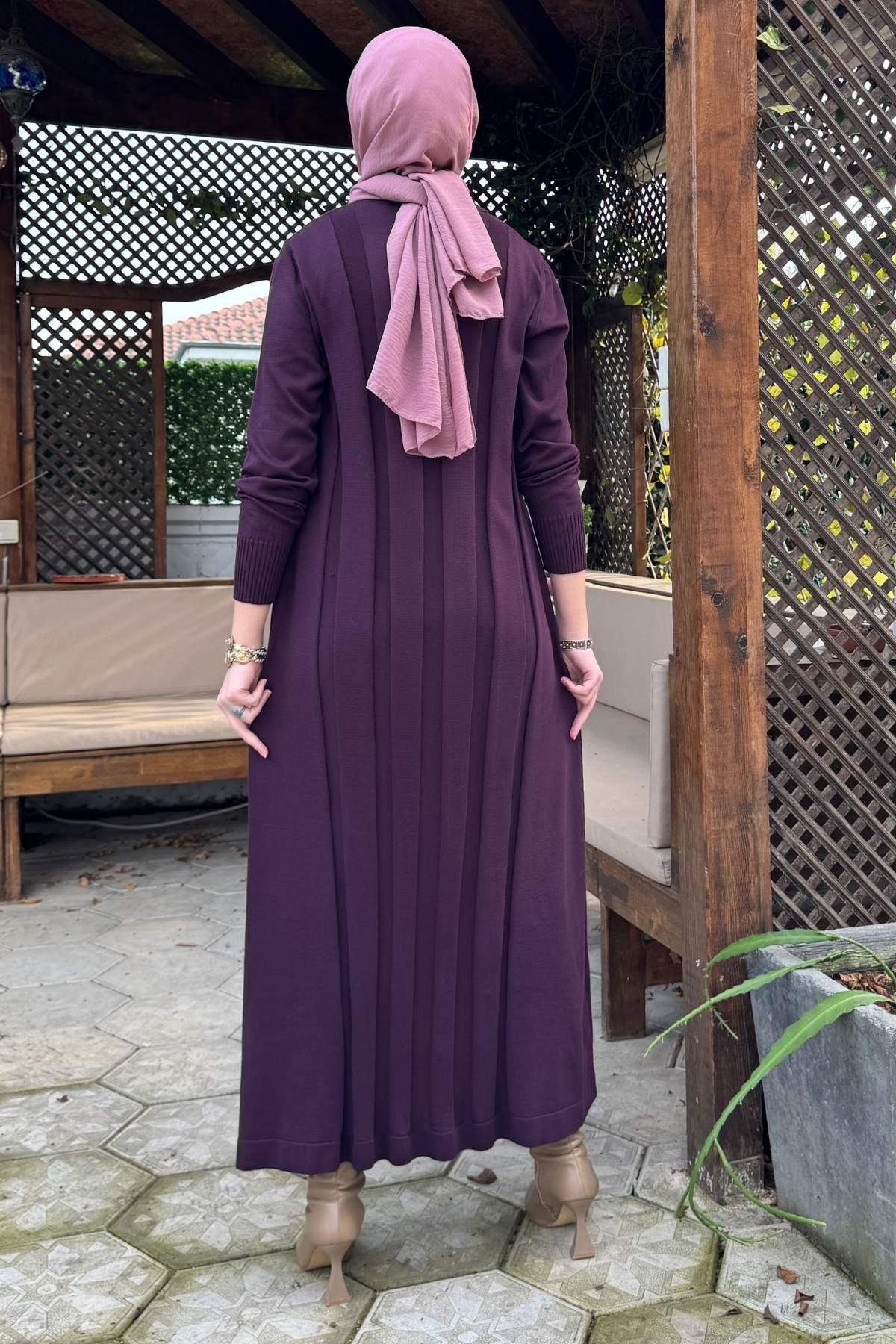 Şölen Fularlı Triko Elbise Acı Kahve | Rabia Şamlı | Tesettür Giyim, Elbise ve Kadın Giyim Modası
