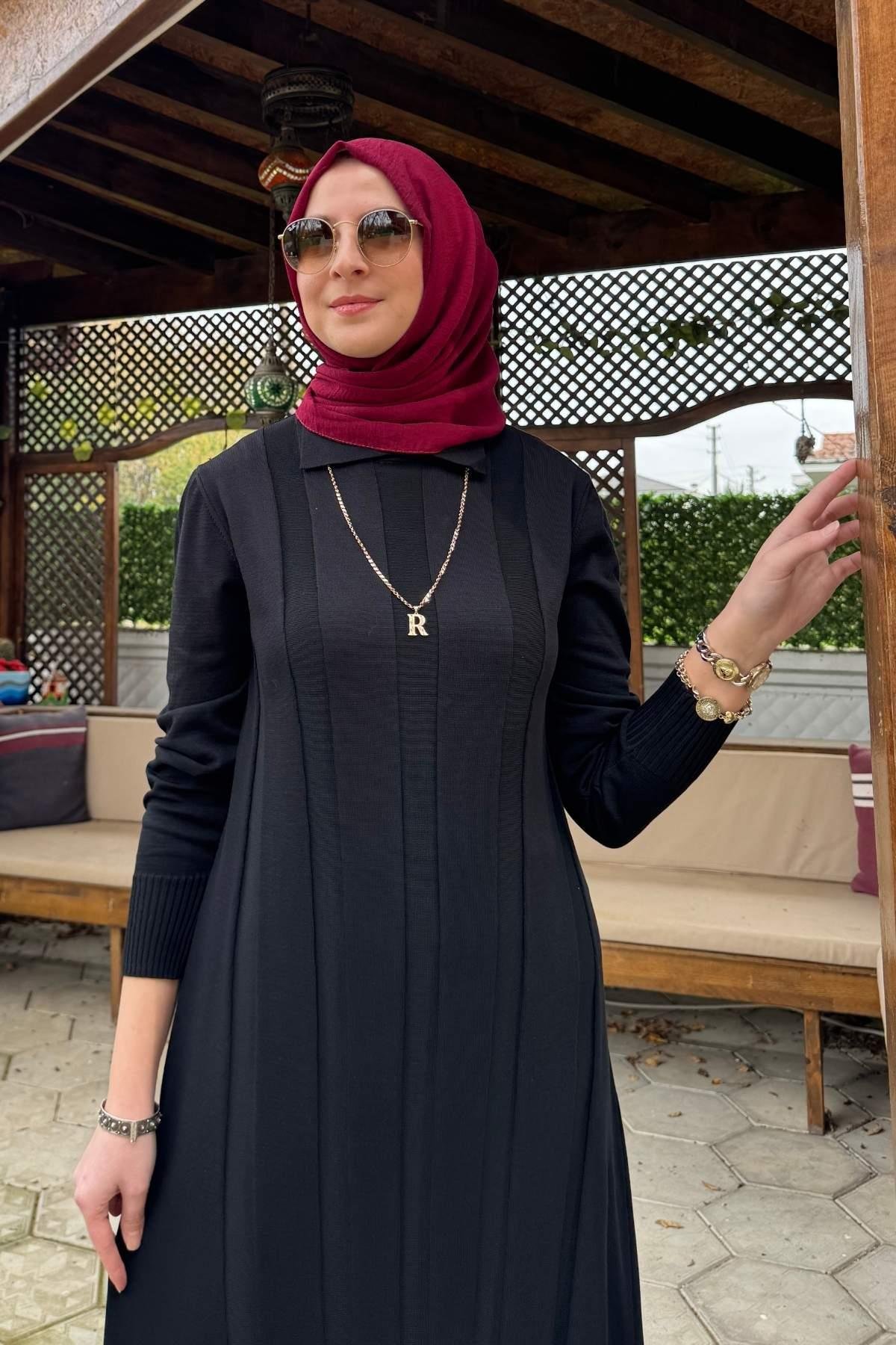 Şölen Fularlı Triko Elbise Acı Kahve | Rabia Şamlı | Tesettür Giyim, Elbise ve Kadın Giyim Modası