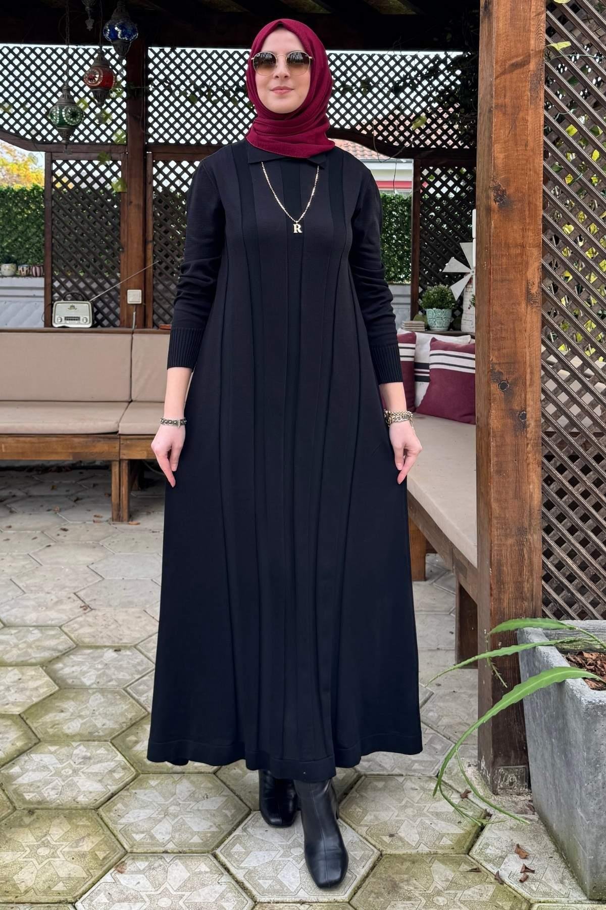 Şölen Fularlı Triko Elbise Acı Kahve | Rabia Şamlı | Tesettür Giyim, Elbise ve Kadın Giyim Modası