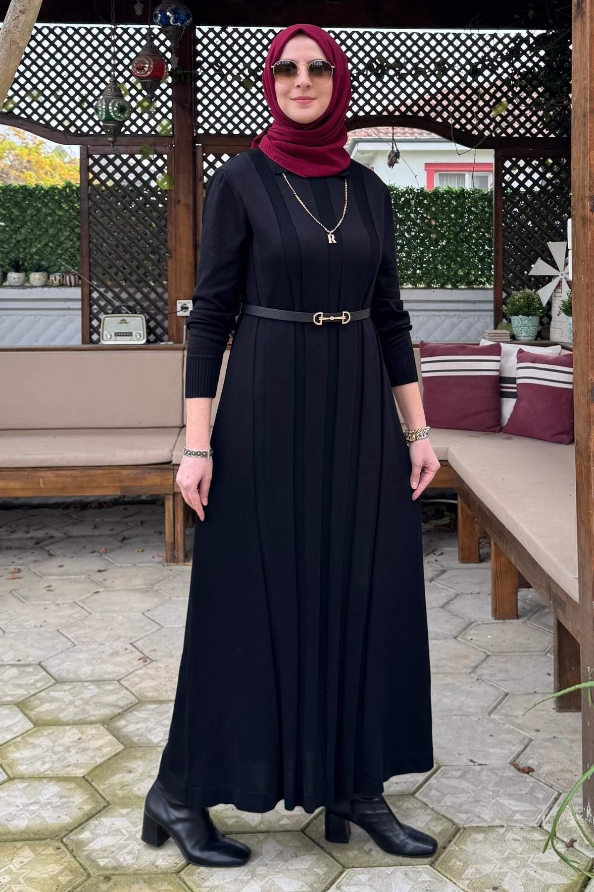 Şölen Fularlı Triko Elbise Acı Kahve | Rabia Şamlı | Tesettür Giyim, Elbise ve Kadın Giyim Modası