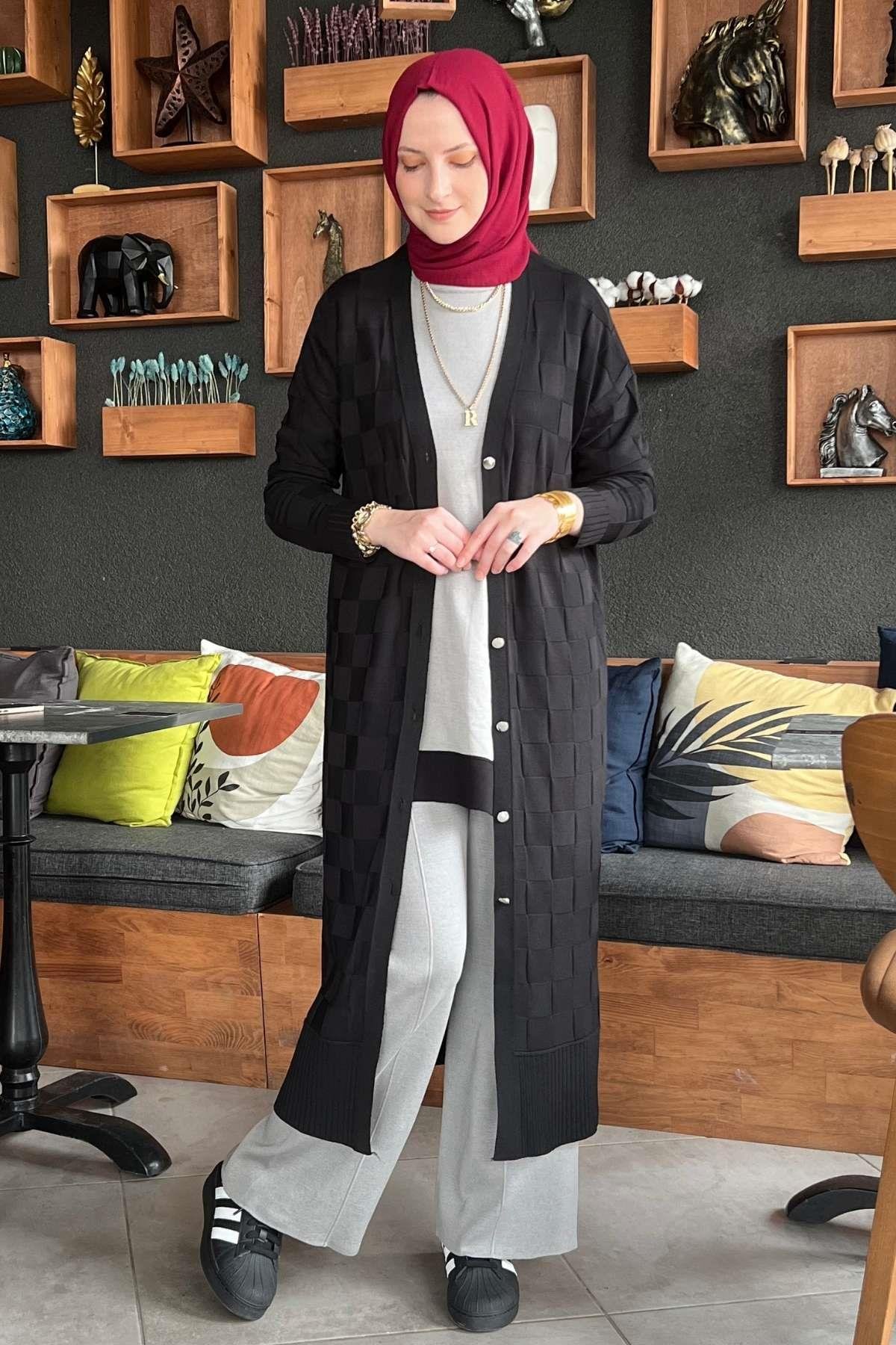Manolya İndigo Triko Hırka | Rabia Şamlı | Tesettür Giyim, Elbise ve Kadın Giyim Modası