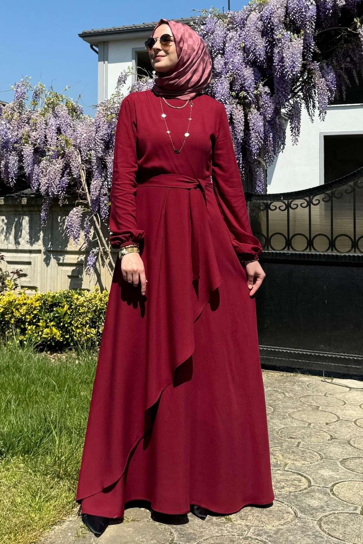Güzide Yaprak Desenli Elbise Mavi | Rabia Şamlı | Tesettür Giyim, Elbise ve Kadın Giyim Modası