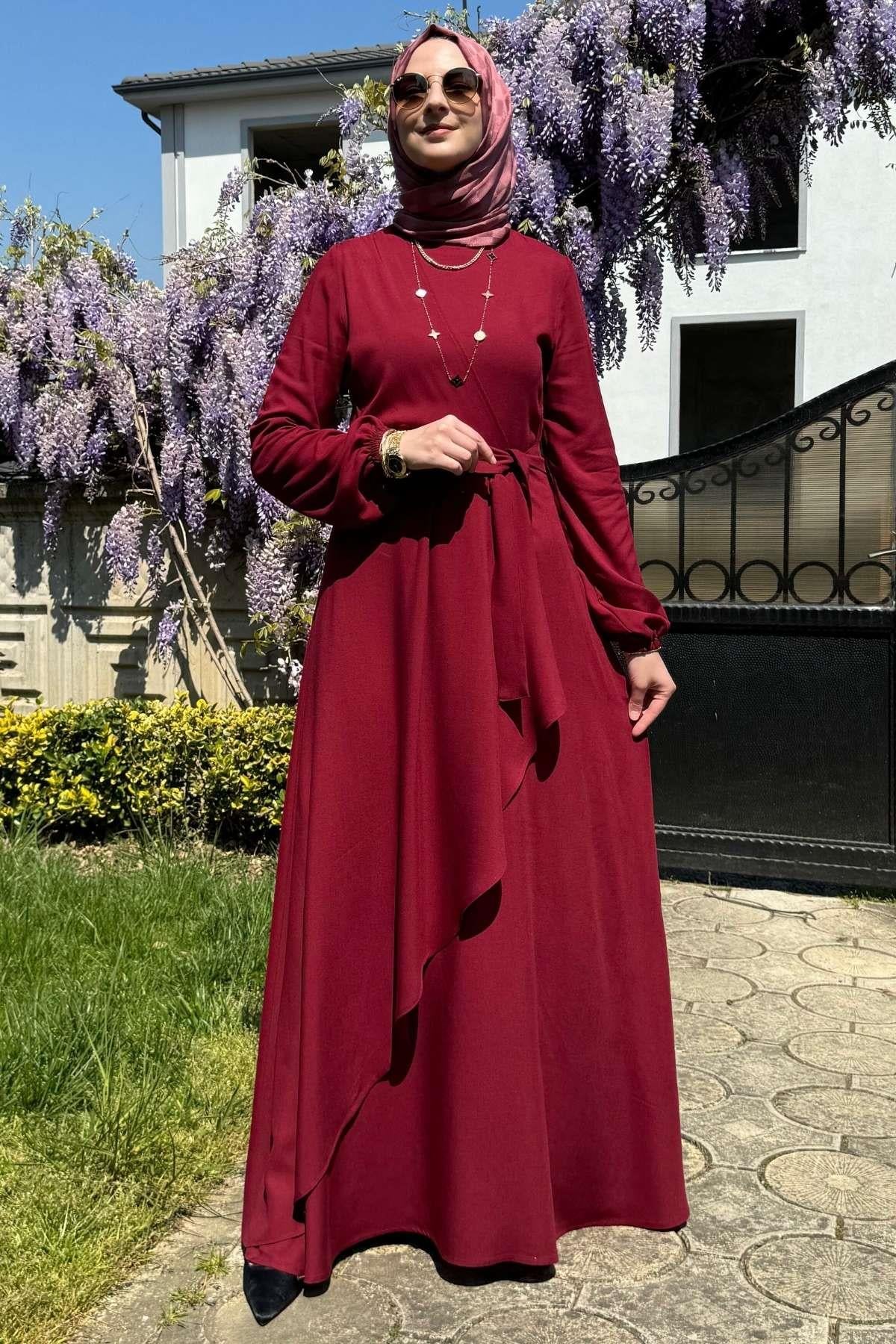 Güzide Yaprak Desenli Elbise Mavi | Rabia Şamlı | Tesettür Giyim, Elbise ve Kadın Giyim Modası