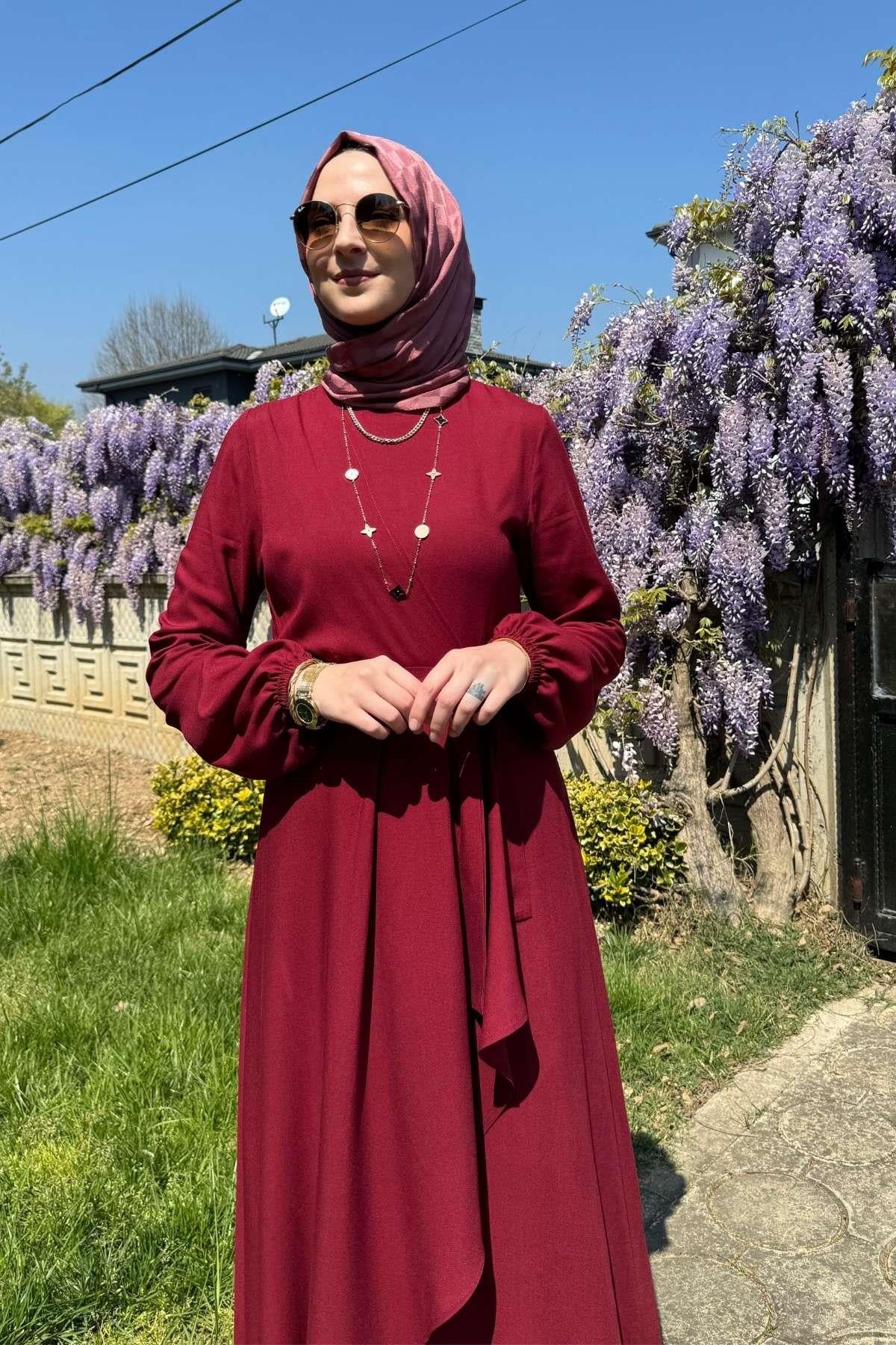 Güzide Yaprak Desenli Elbise Mavi | Rabia Şamlı | Tesettür Giyim, Elbise ve Kadın Giyim Modası