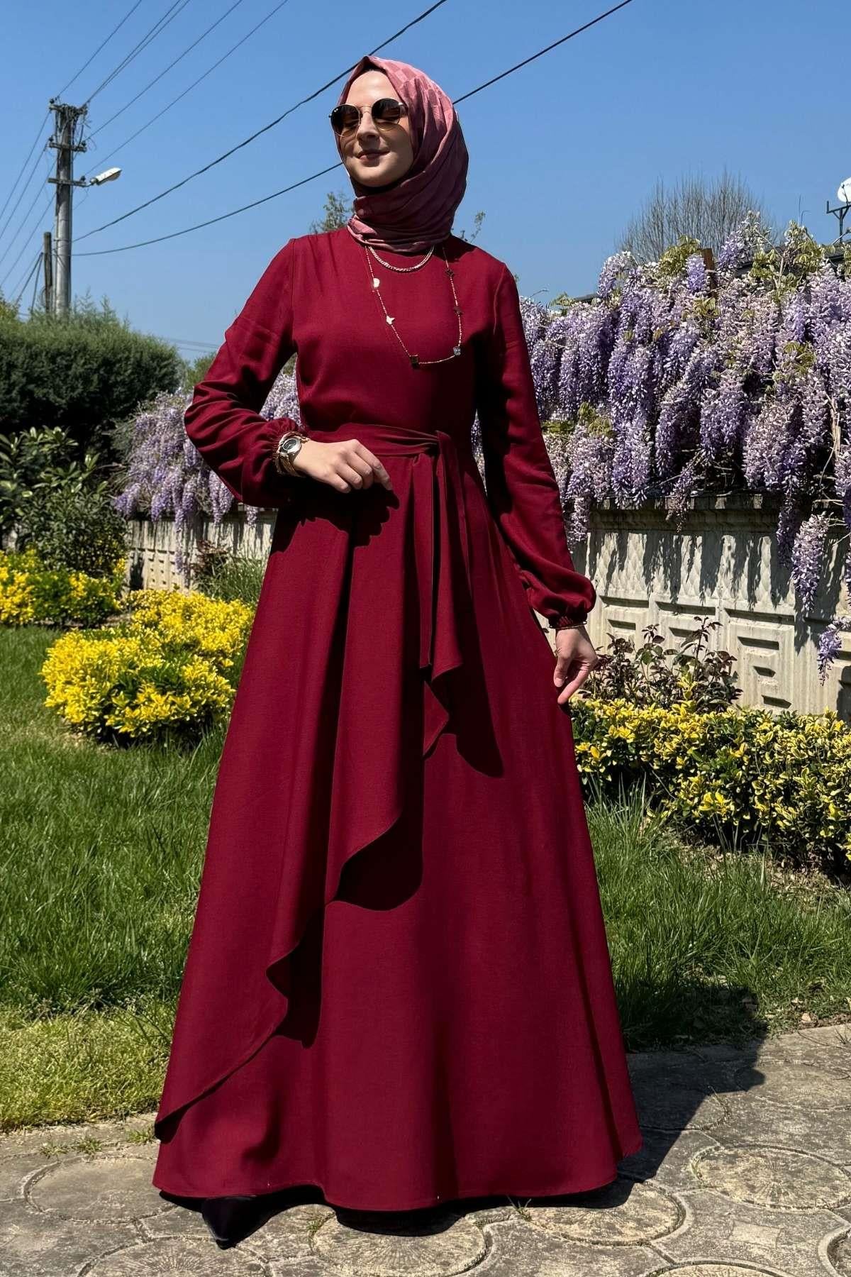 Güzide Yaprak Desenli Elbise Mavi | Rabia Şamlı | Tesettür Giyim, Elbise ve Kadın Giyim Modası
