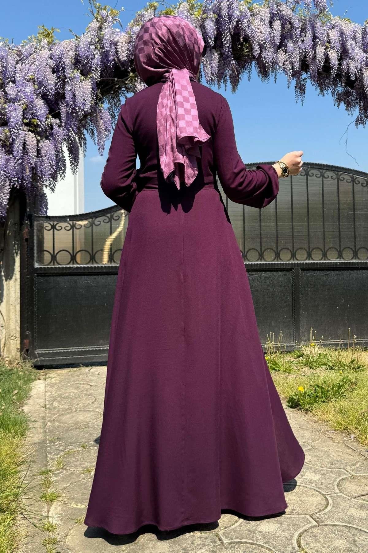 Güzide Yaprak Desenli Elbise Mavi | Rabia Şamlı | Tesettür Giyim, Elbise ve Kadın Giyim Modası