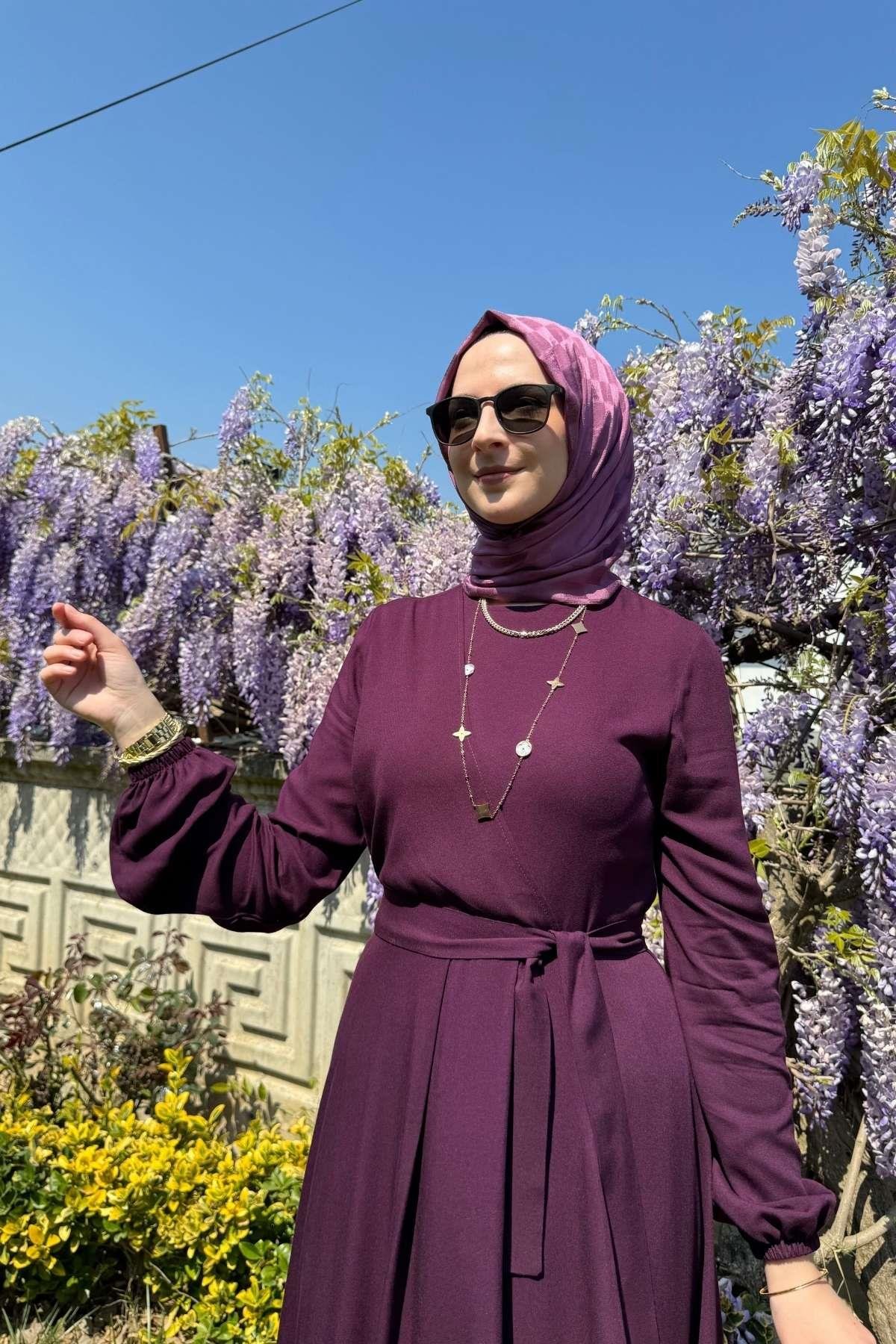 Güzide Yaprak Desenli Elbise Mavi | Rabia Şamlı | Tesettür Giyim, Elbise ve Kadın Giyim Modası