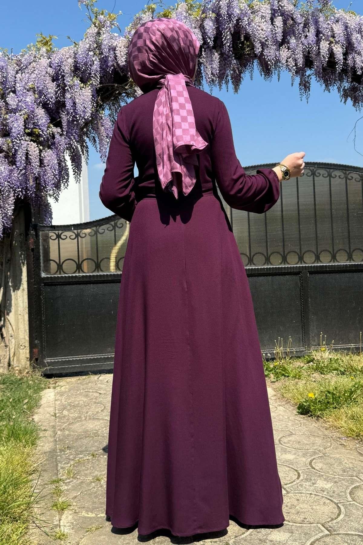 Güzide Yaprak Desenli Elbise Mavi | Rabia Şamlı | Tesettür Giyim, Elbise ve Kadın Giyim Modası
