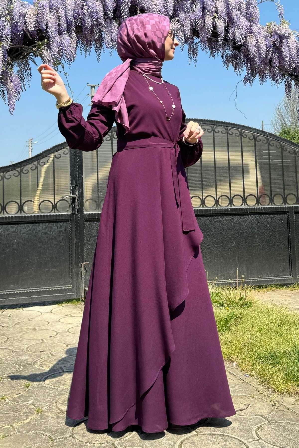 Güzide Yaprak Desenli Elbise Mavi | Rabia Şamlı | Tesettür Giyim, Elbise ve Kadın Giyim Modası