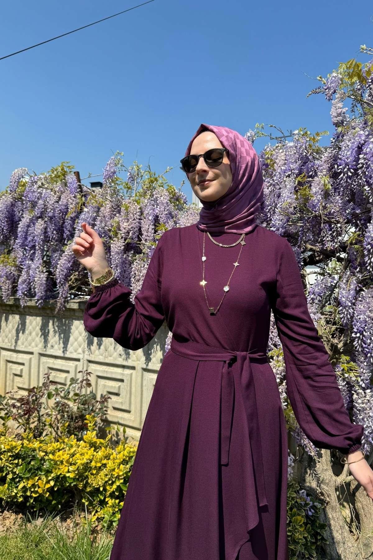 Güzide Yaprak Desenli Elbise Mavi | Rabia Şamlı | Tesettür Giyim, Elbise ve Kadın Giyim Modası