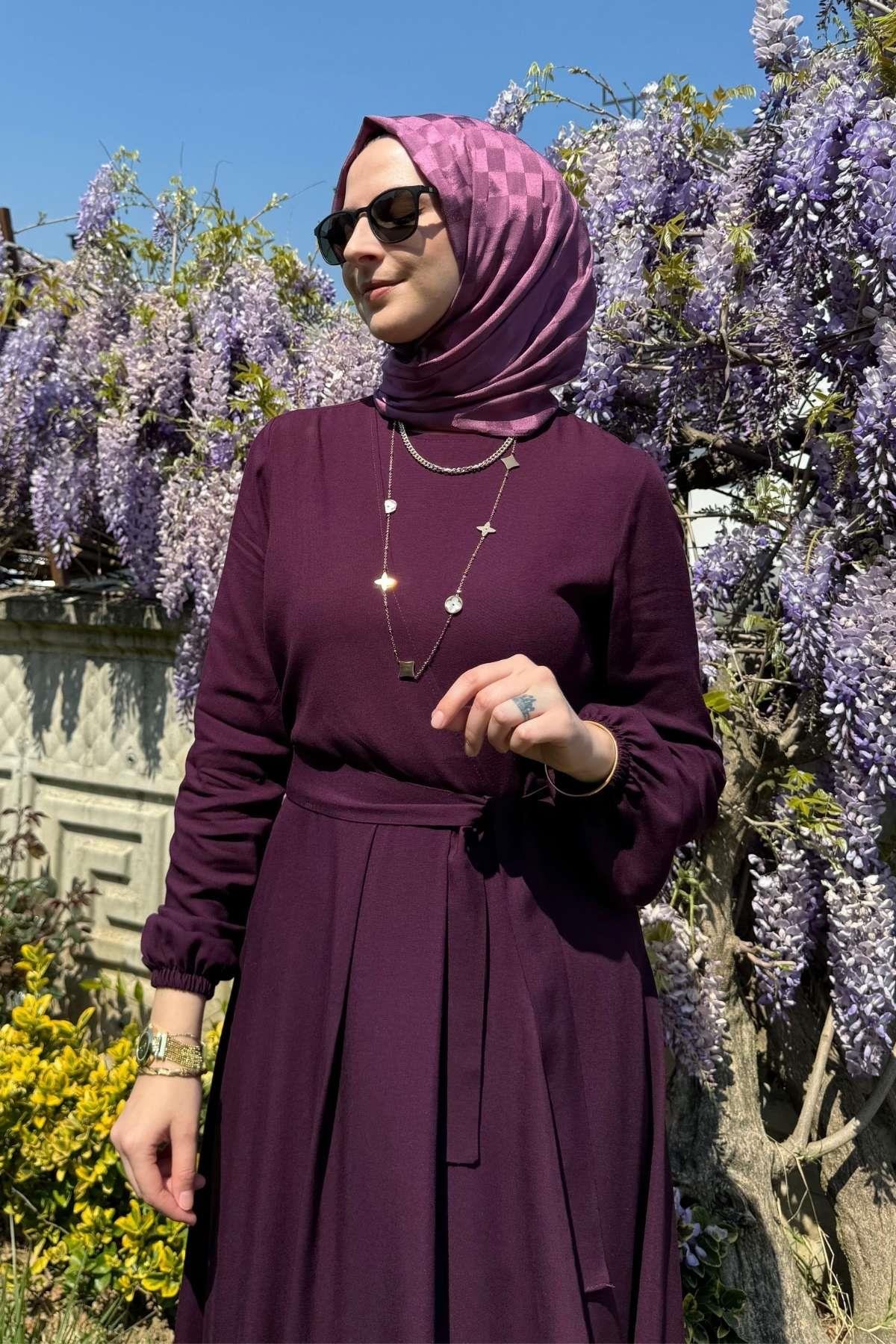 Güzide Yaprak Desenli Elbise Mavi | Rabia Şamlı | Tesettür Giyim, Elbise ve Kadın Giyim Modası