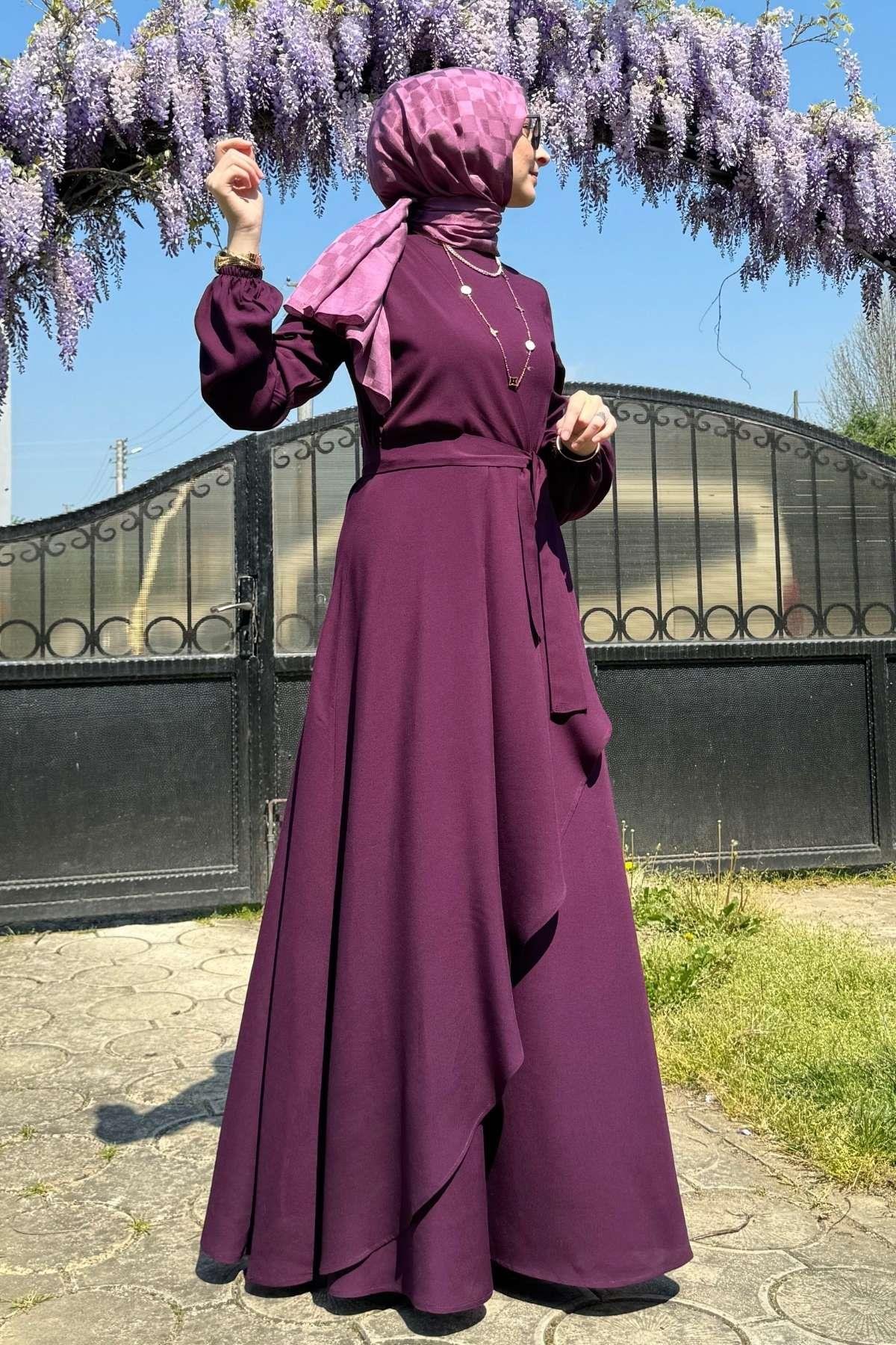 Güzide Yaprak Desenli Elbise Mavi | Rabia Şamlı | Tesettür Giyim, Elbise ve Kadın Giyim Modası