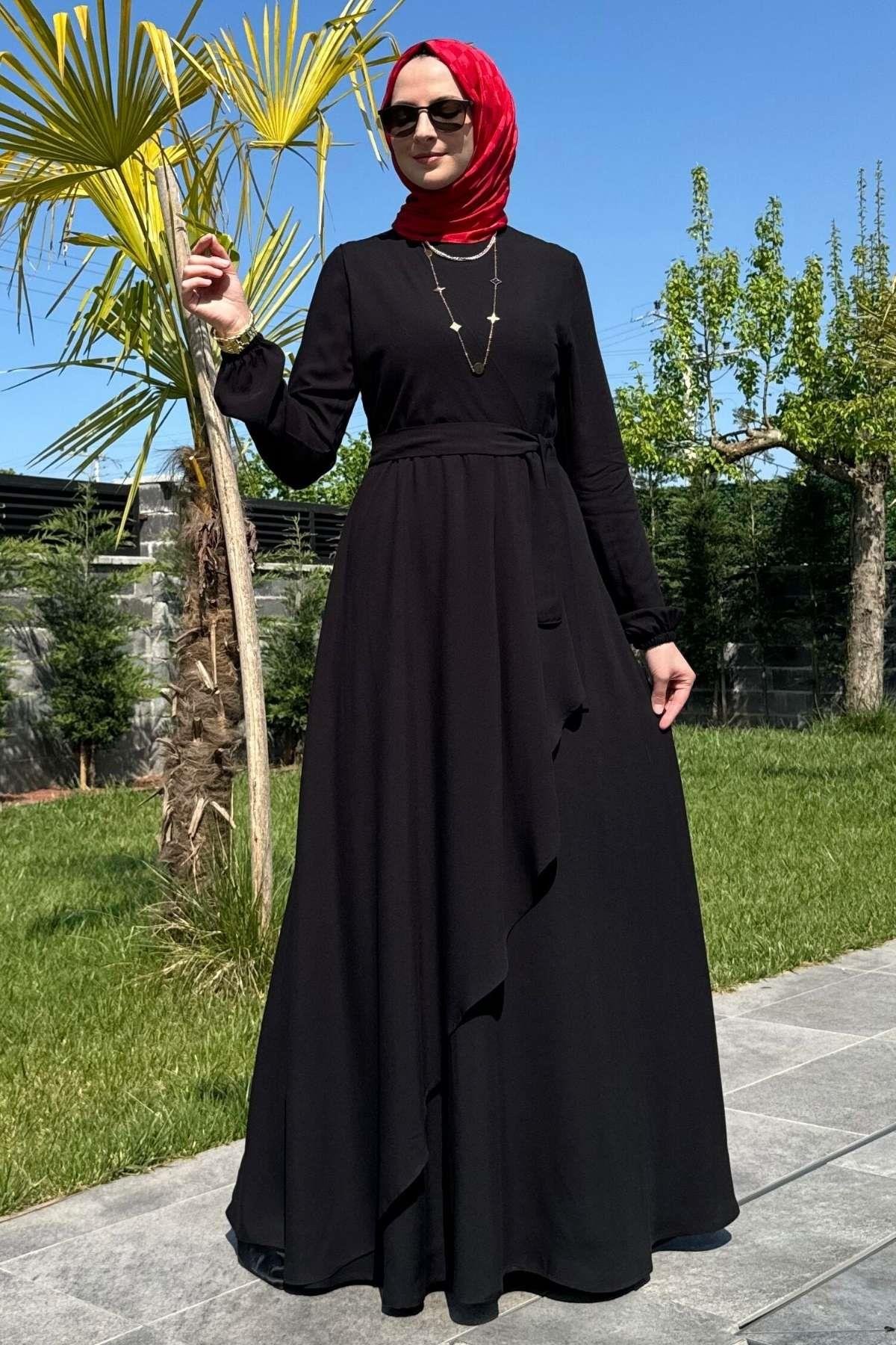 Güzide Yaprak Desenli Elbise Mavi | Rabia Şamlı | Tesettür Giyim, Elbise ve Kadın Giyim Modası