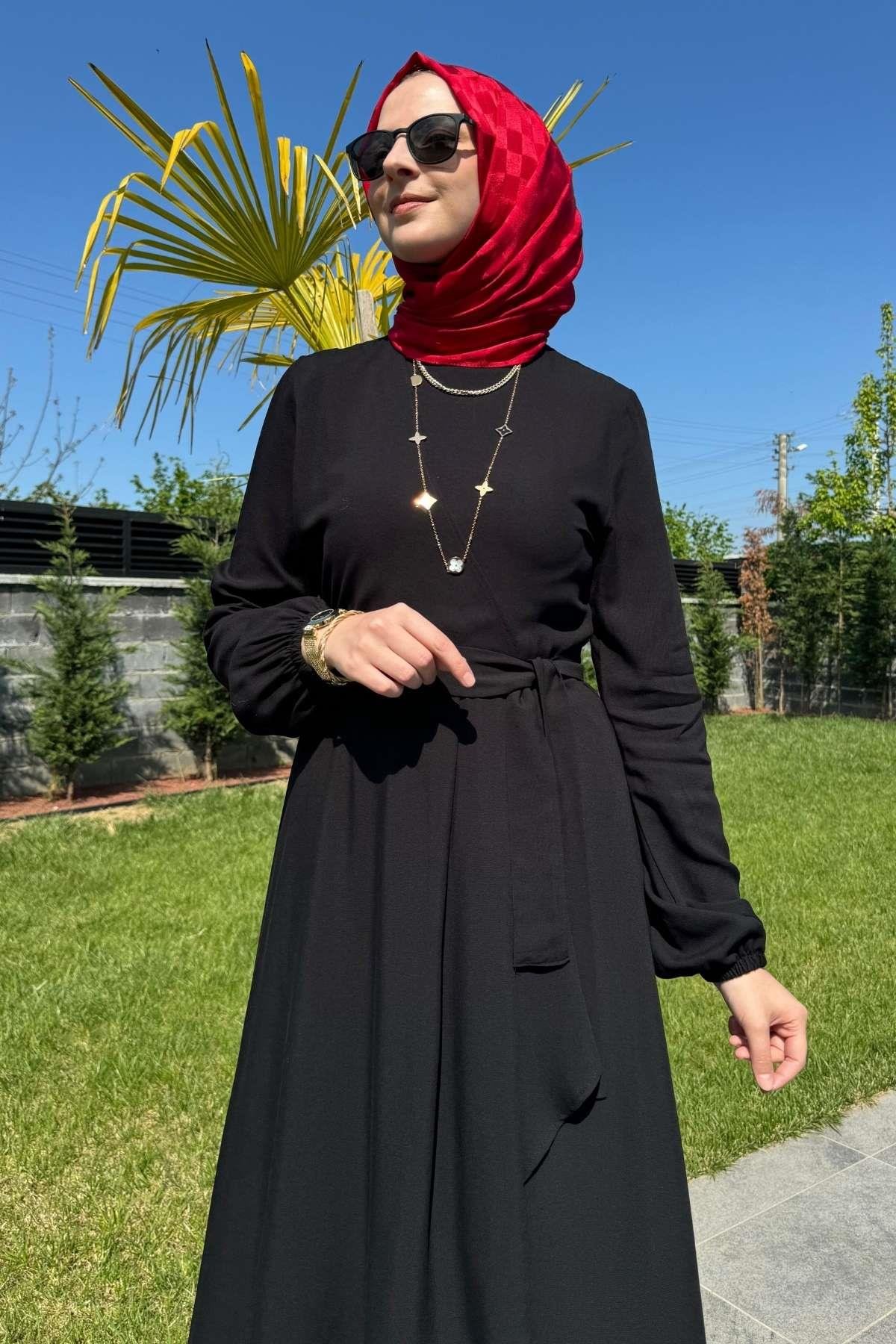 Güzide Yaprak Desenli Elbise Mavi | Rabia Şamlı | Tesettür Giyim, Elbise ve Kadın Giyim Modası