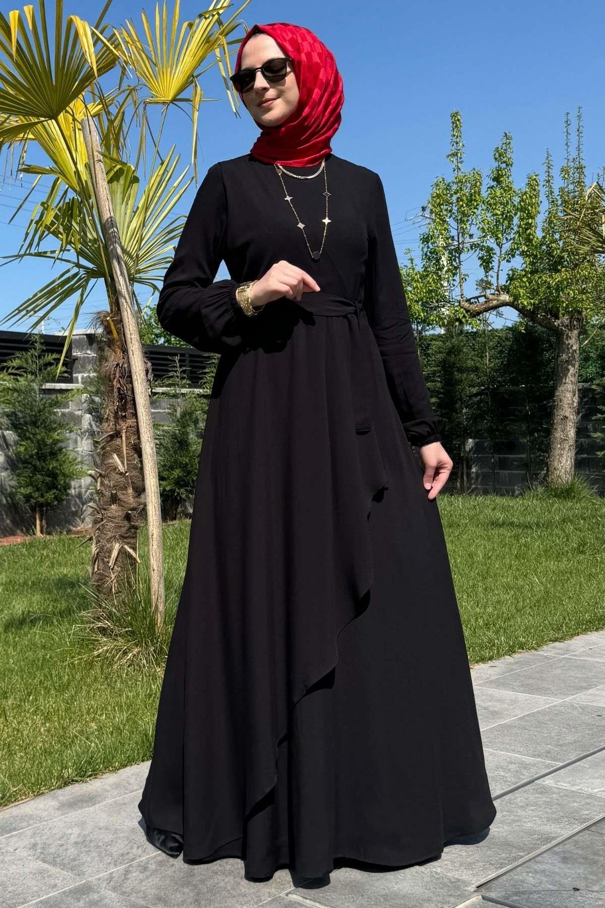 Güzide Yaprak Desenli Elbise Mavi | Rabia Şamlı | Tesettür Giyim, Elbise ve Kadın Giyim Modası