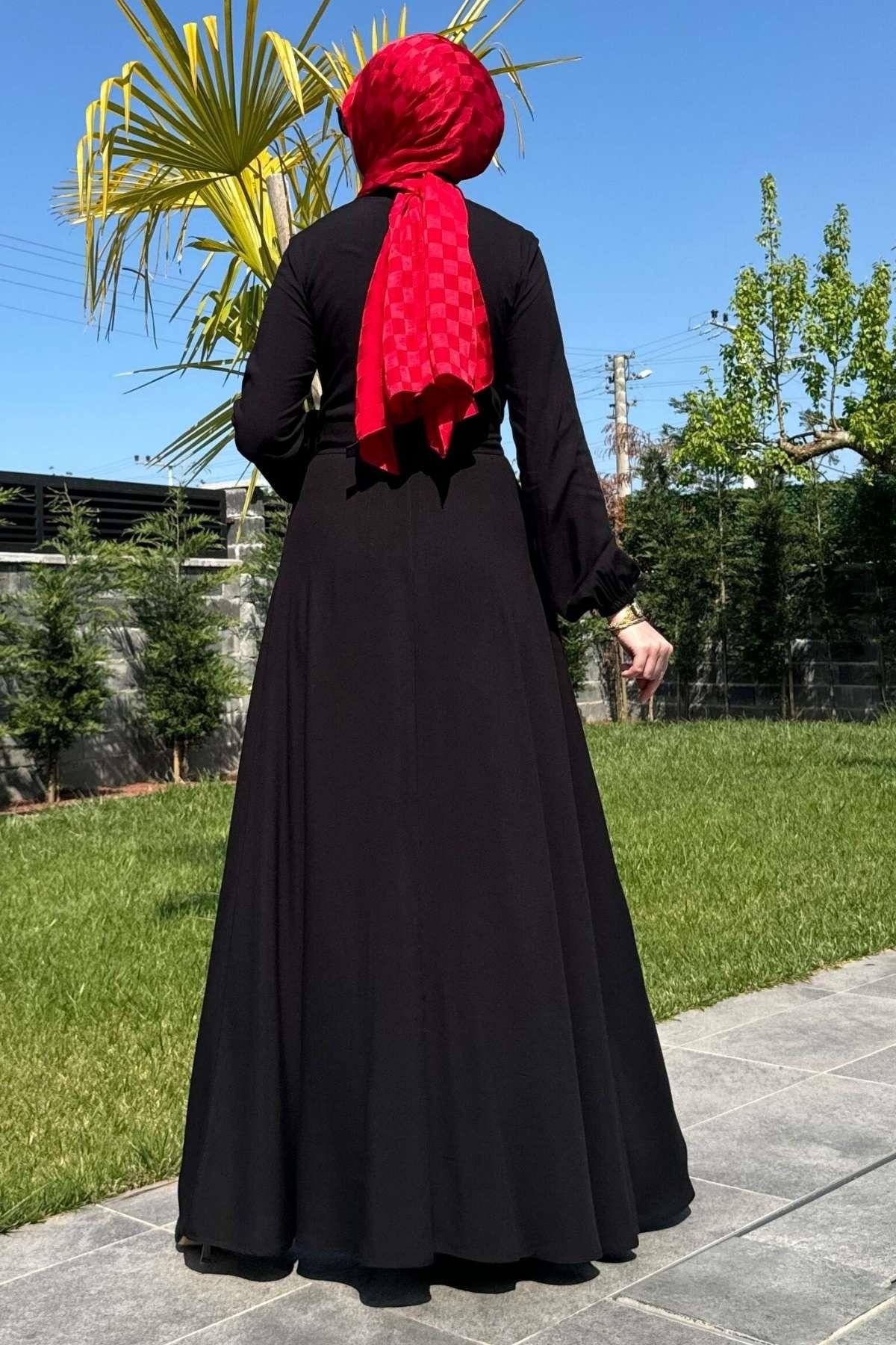 Güzide Yaprak Desenli Elbise Mavi | Rabia Şamlı | Tesettür Giyim, Elbise ve Kadın Giyim Modası