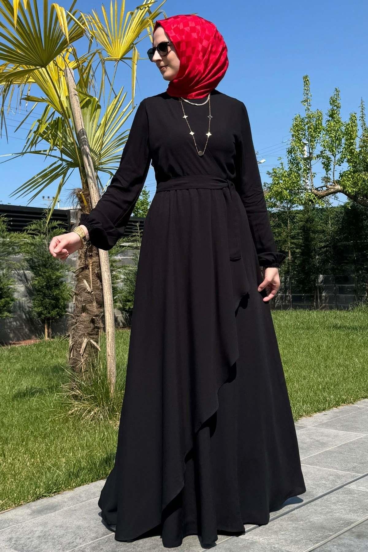 Güzide Yaprak Desenli Elbise Mavi | Rabia Şamlı | Tesettür Giyim, Elbise ve Kadın Giyim Modası