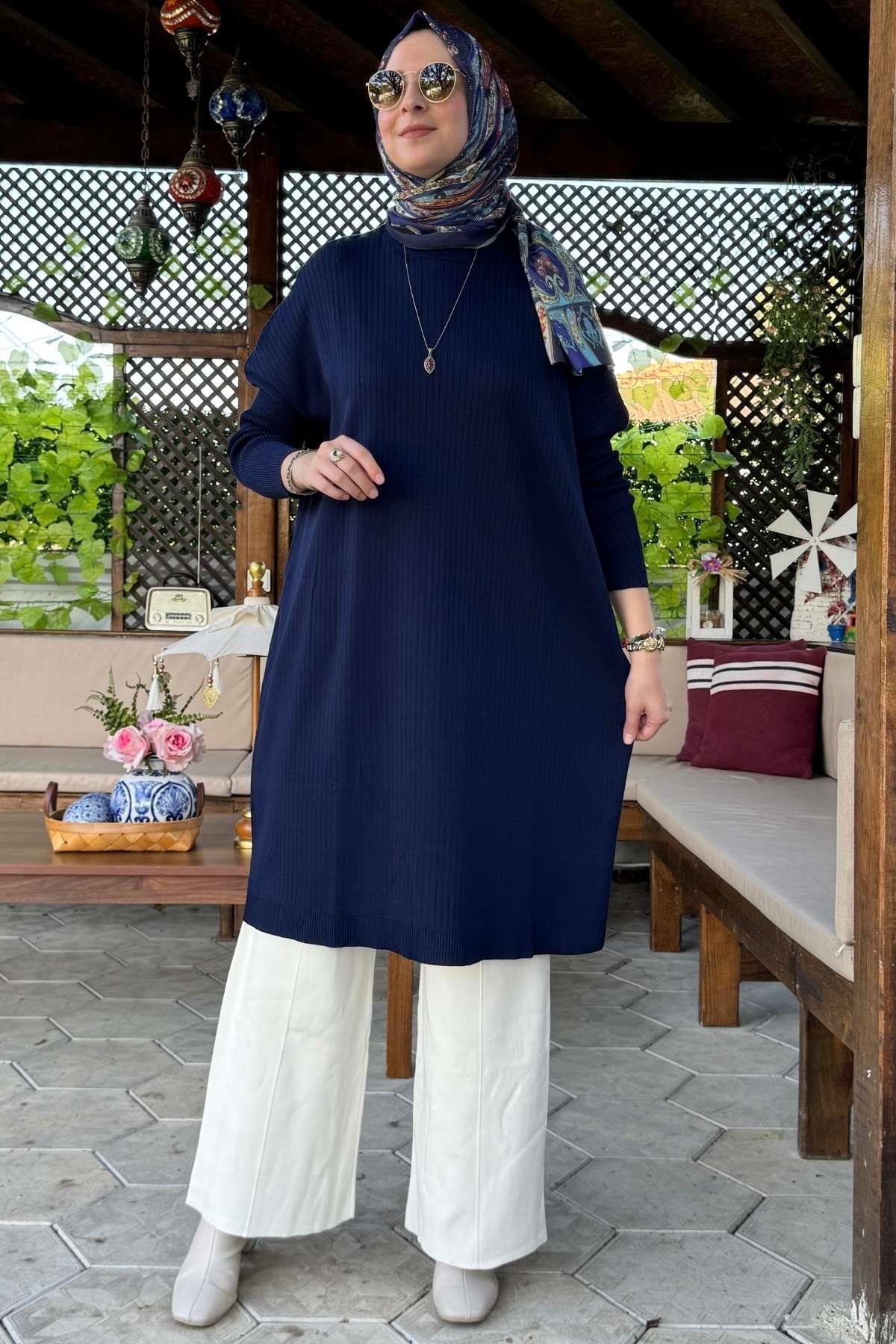 Hamiyet Çizgili Triko Tunik Siyah | Rabia Şamlı | Tesettür Giyim, Elbise ve Kadın Giyim Modası