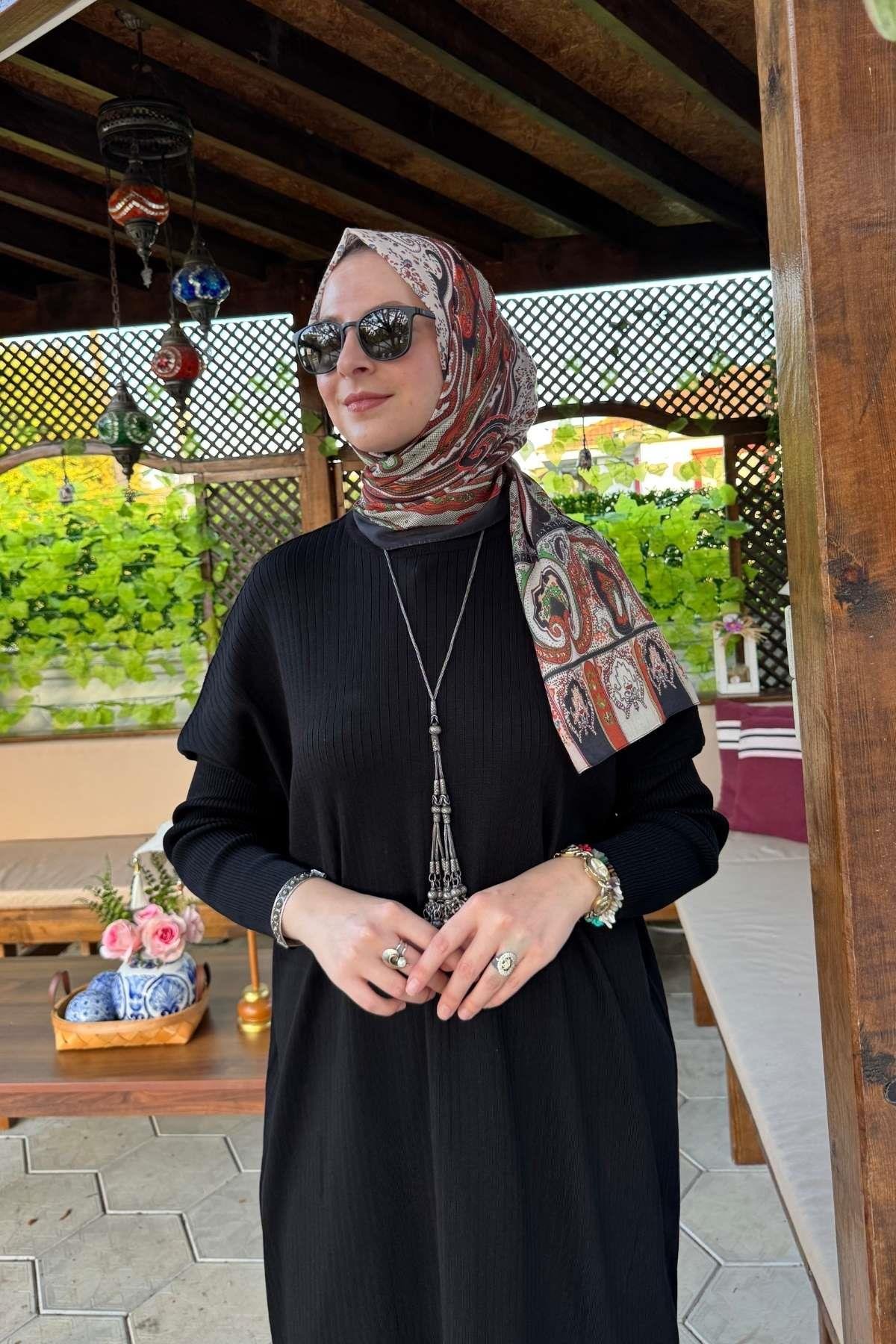 Hamiyet Çizgili Triko Tunik Siyah | Rabia Şamlı | Tesettür Giyim, Elbise ve Kadın Giyim Modası