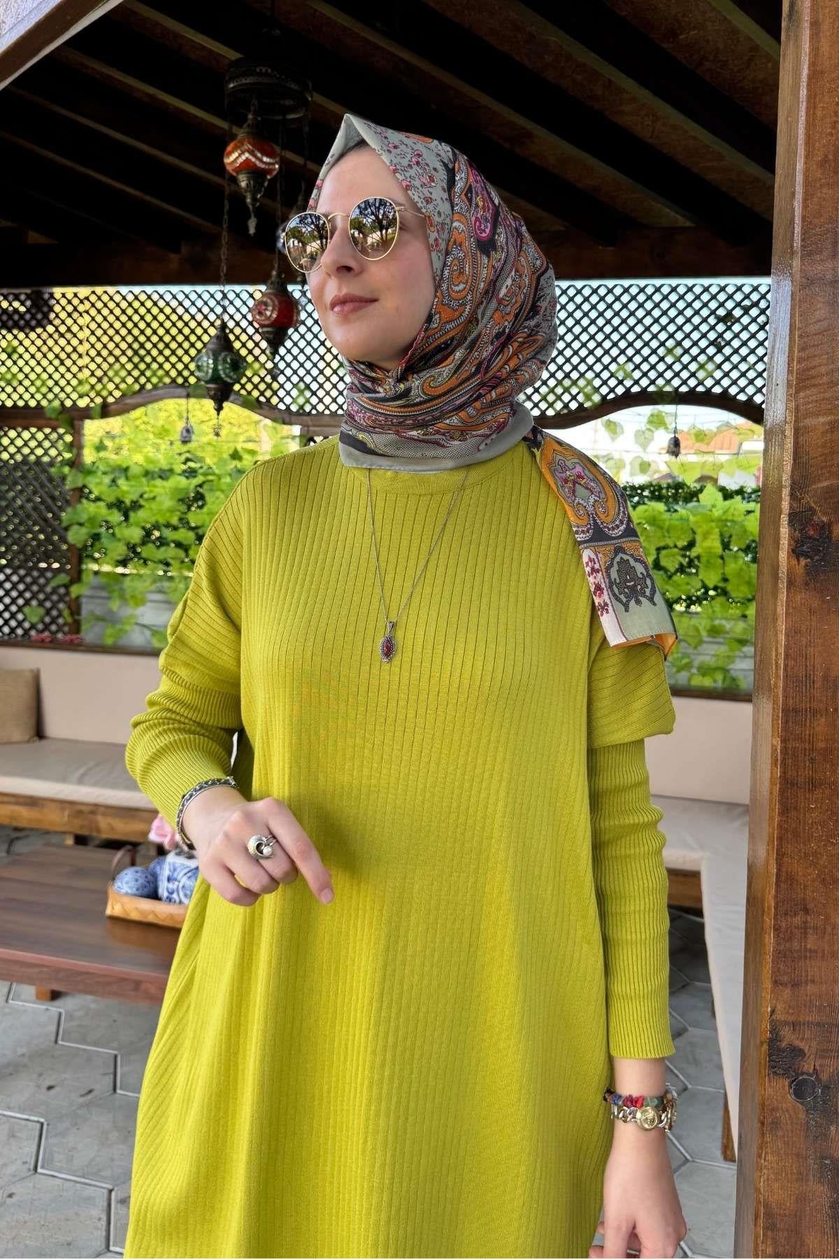 Hamiyet Çizgili Triko Tunik Siyah | Rabia Şamlı | Tesettür Giyim, Elbise ve Kadın Giyim Modası