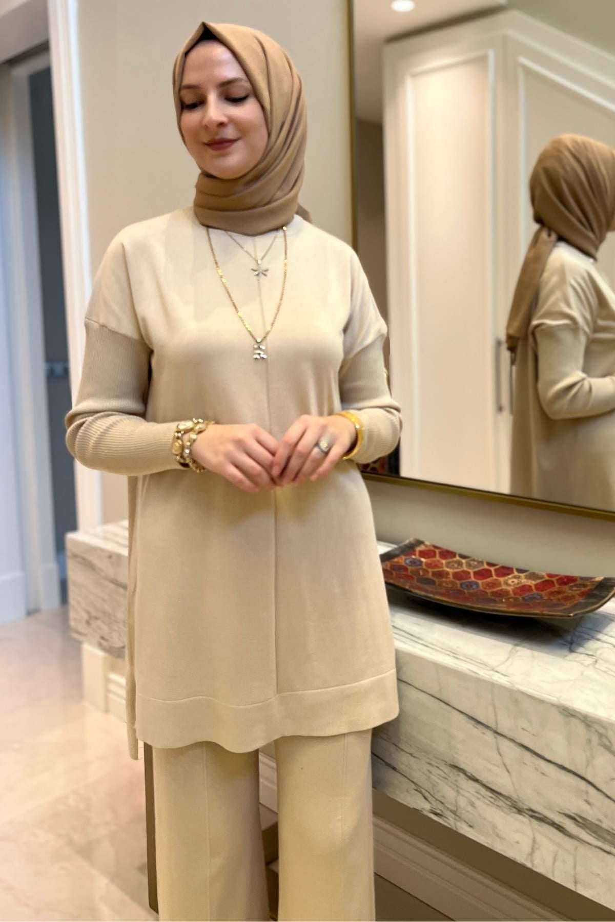 Elfida Camel Triko Takım - Rabia Şamlı | Tesettür Giyim, Elbise ve Kadın Giyim Modası