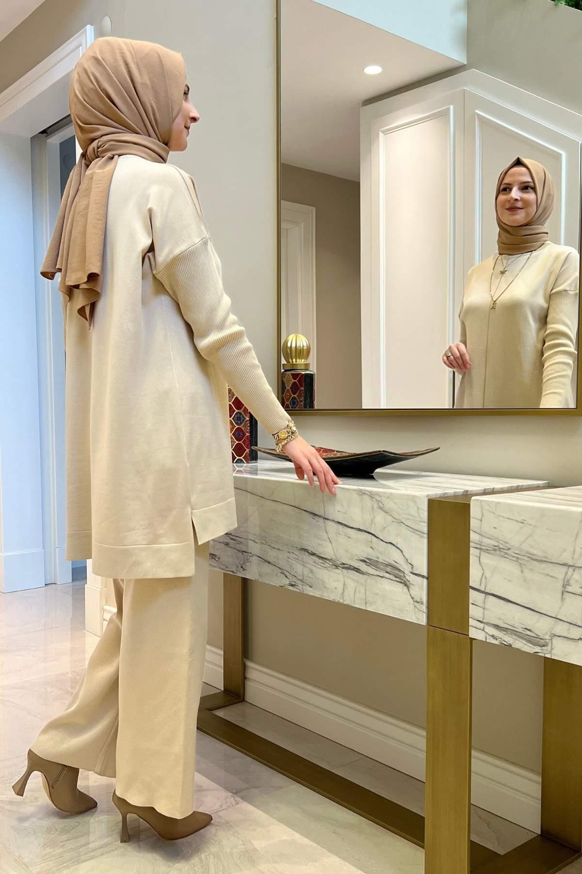 Elfida Camel Triko Takım - Rabia Şamlı | Tesettür Giyim, Elbise ve Kadın Giyim Modası
