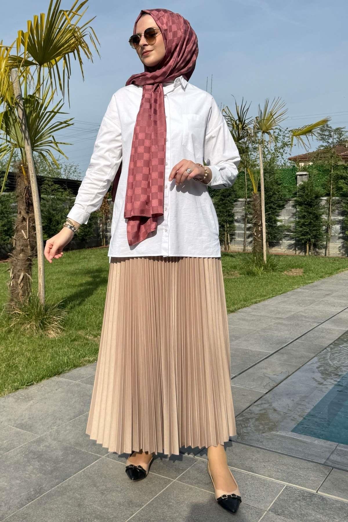 Eliz Gri Plise Etek | Rabia Şamlı | Tesettür Giyim, Elbise ve Kadın Giyim Modası