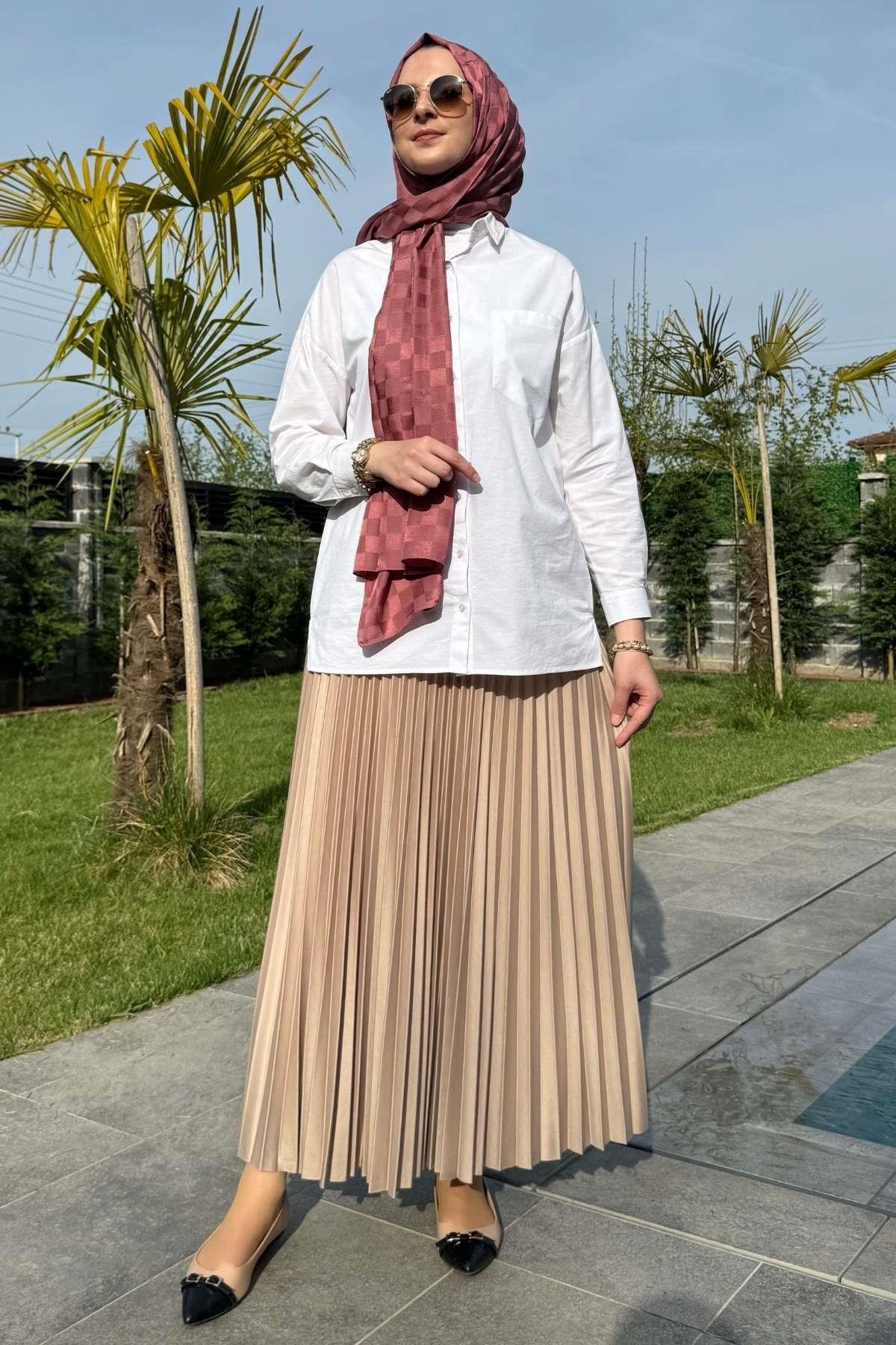 Eliz Gri Plise Etek | Rabia Şamlı | Tesettür Giyim, Elbise ve Kadın Giyim Modası
