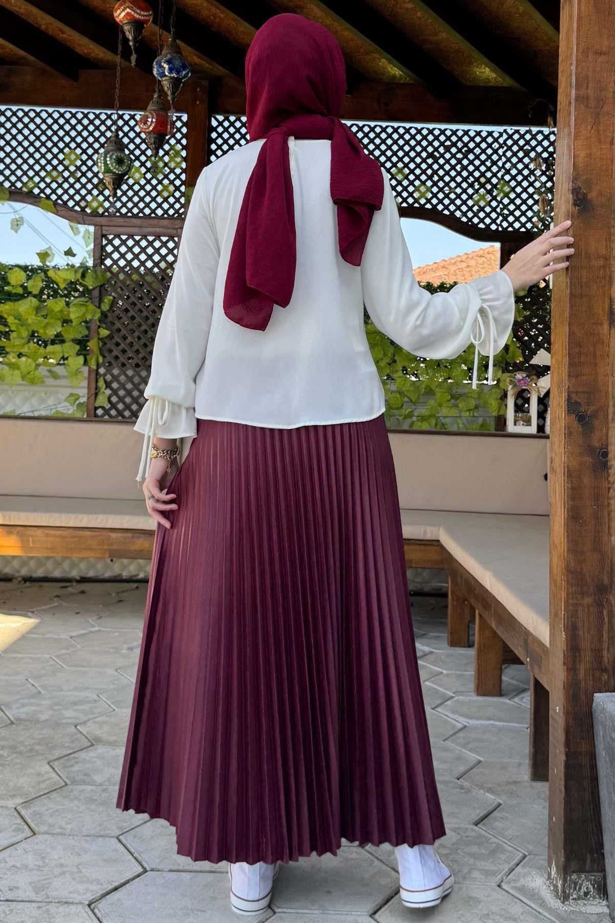 Eliz Bordo Plise Etek - Rabia Şamlı | Tesettür Giyim, Elbise ve Kadın Giyim Modası