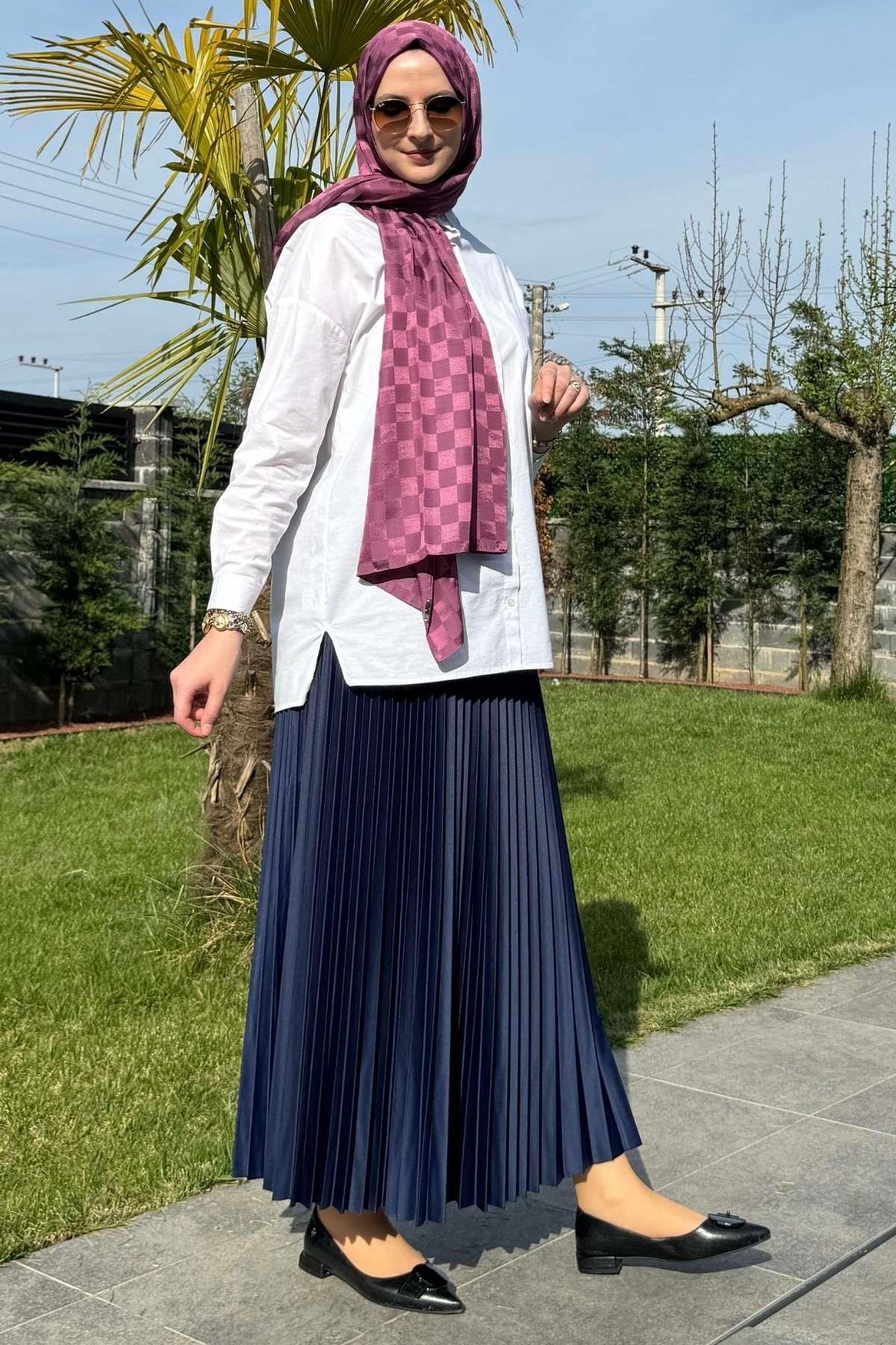 Eliz Gri Plise Etek | Rabia Şamlı | Tesettür Giyim, Elbise ve Kadın Giyim Modası