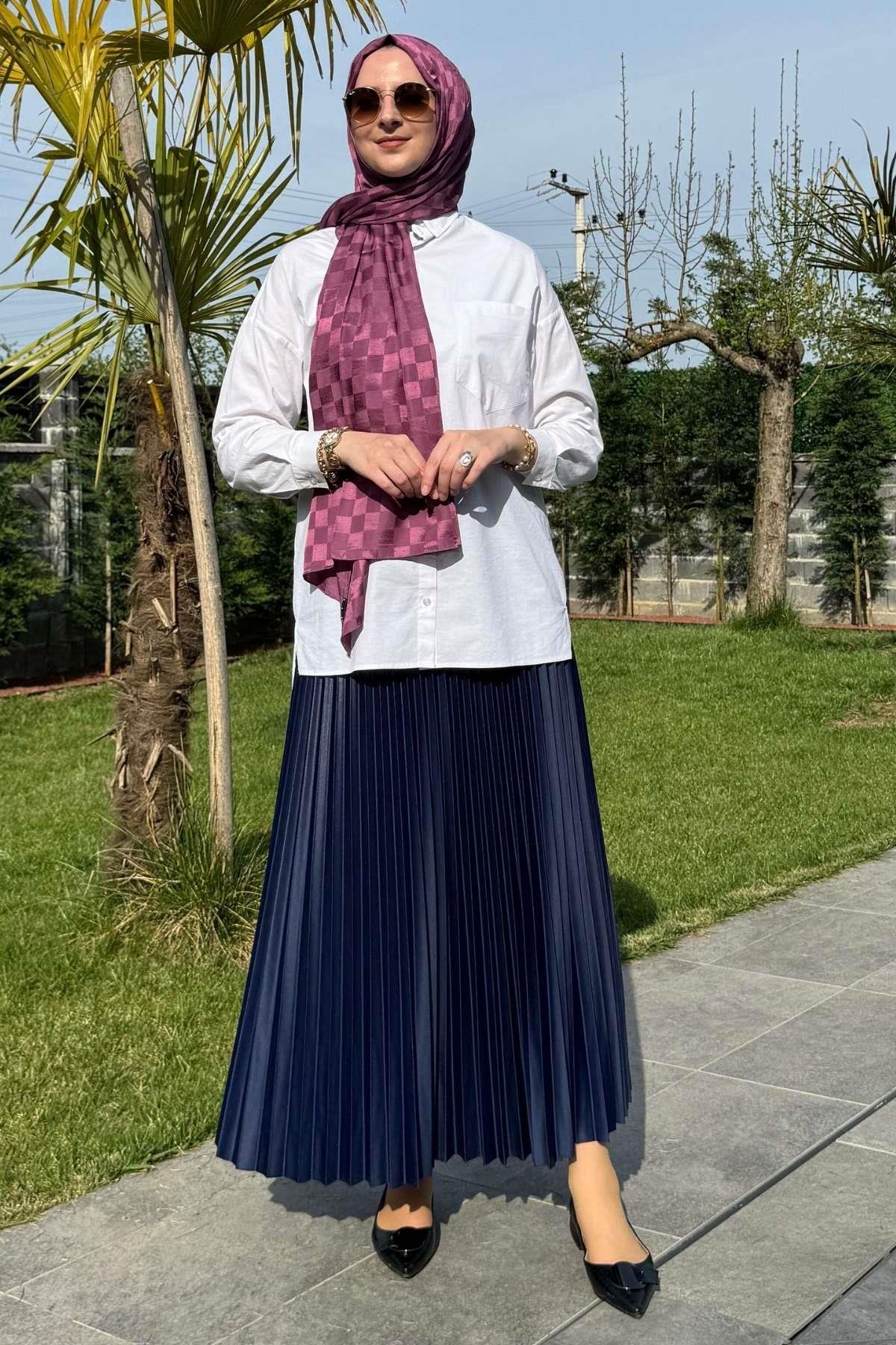Eliz Gri Plise Etek | Rabia Şamlı | Tesettür Giyim, Elbise ve Kadın Giyim Modası