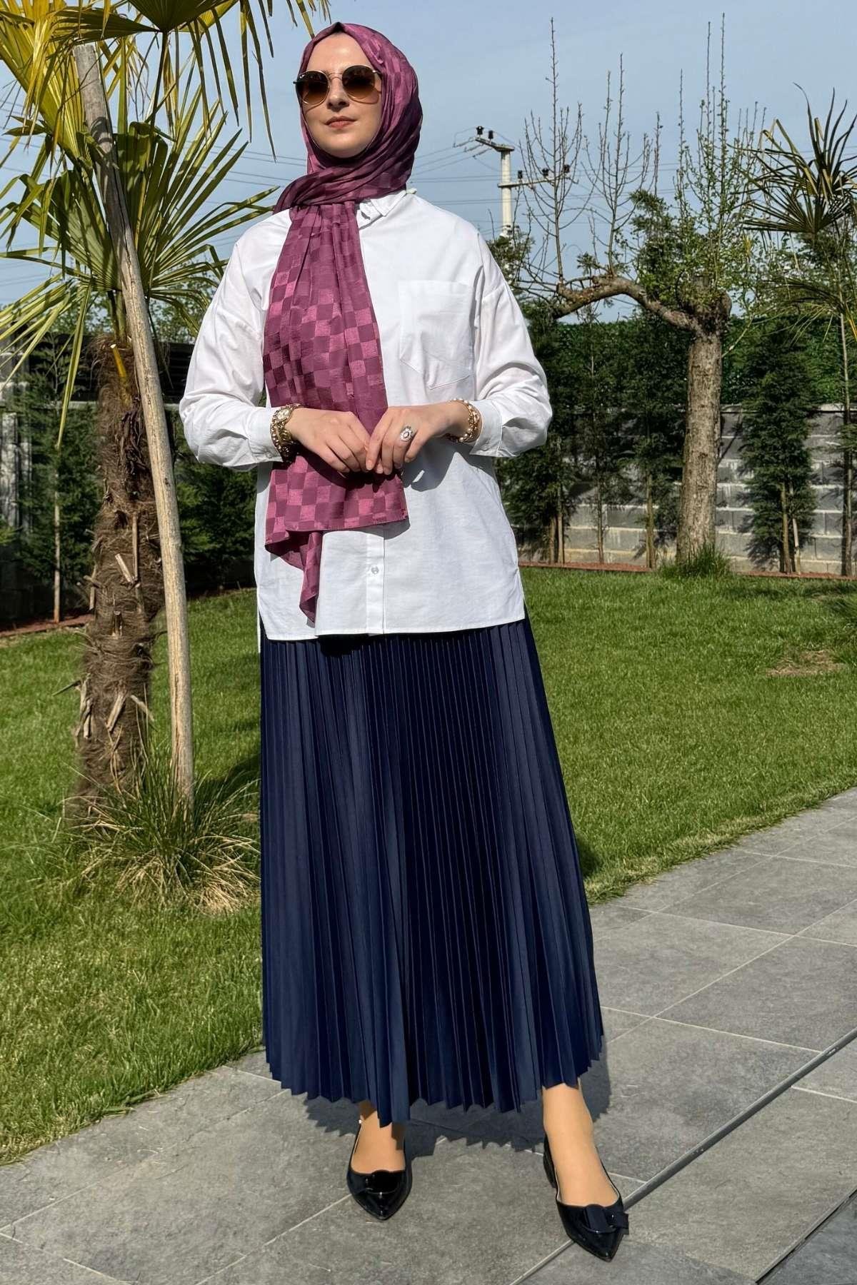 Eliz Gri Plise Etek | Rabia Şamlı | Tesettür Giyim, Elbise ve Kadın Giyim Modası