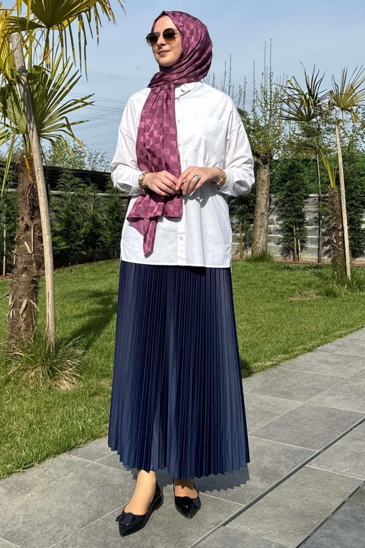 Eliz Gri Plise Etek | Rabia Şamlı | Tesettür Giyim, Elbise ve Kadın Giyim Modası
