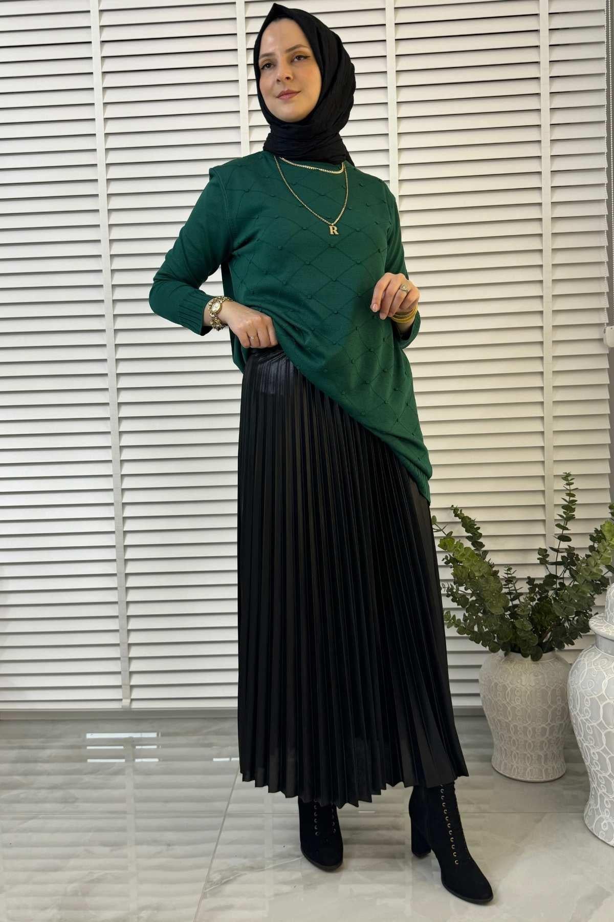 Siyah Plise Etek | Rabia Şamlı | Tesettür Giyim, Elbise ve Kadın Giyim Modası